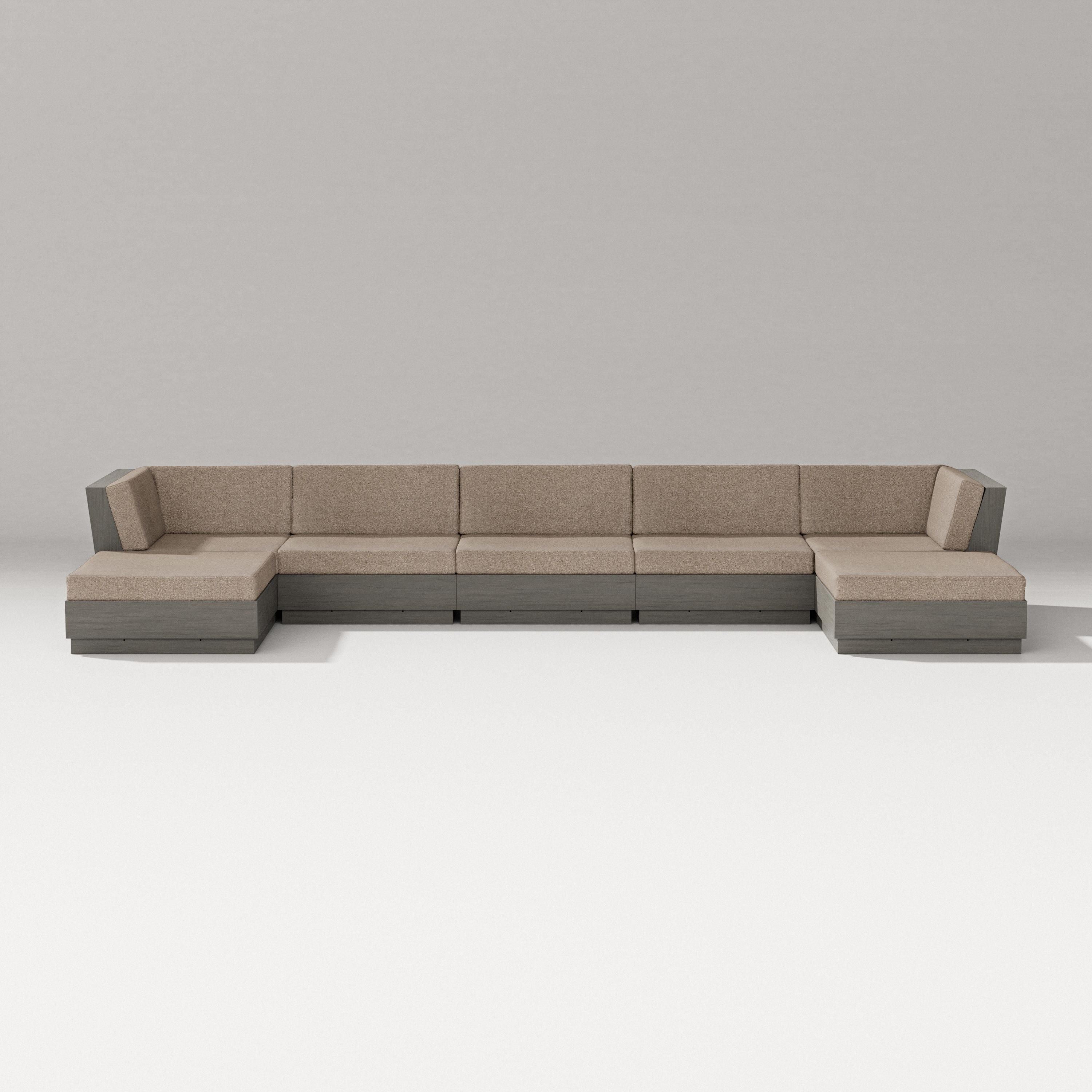 PW Designer Series Elevate 7-Piece Double Chaise Sectional in Driftwood / Spiced Burlap