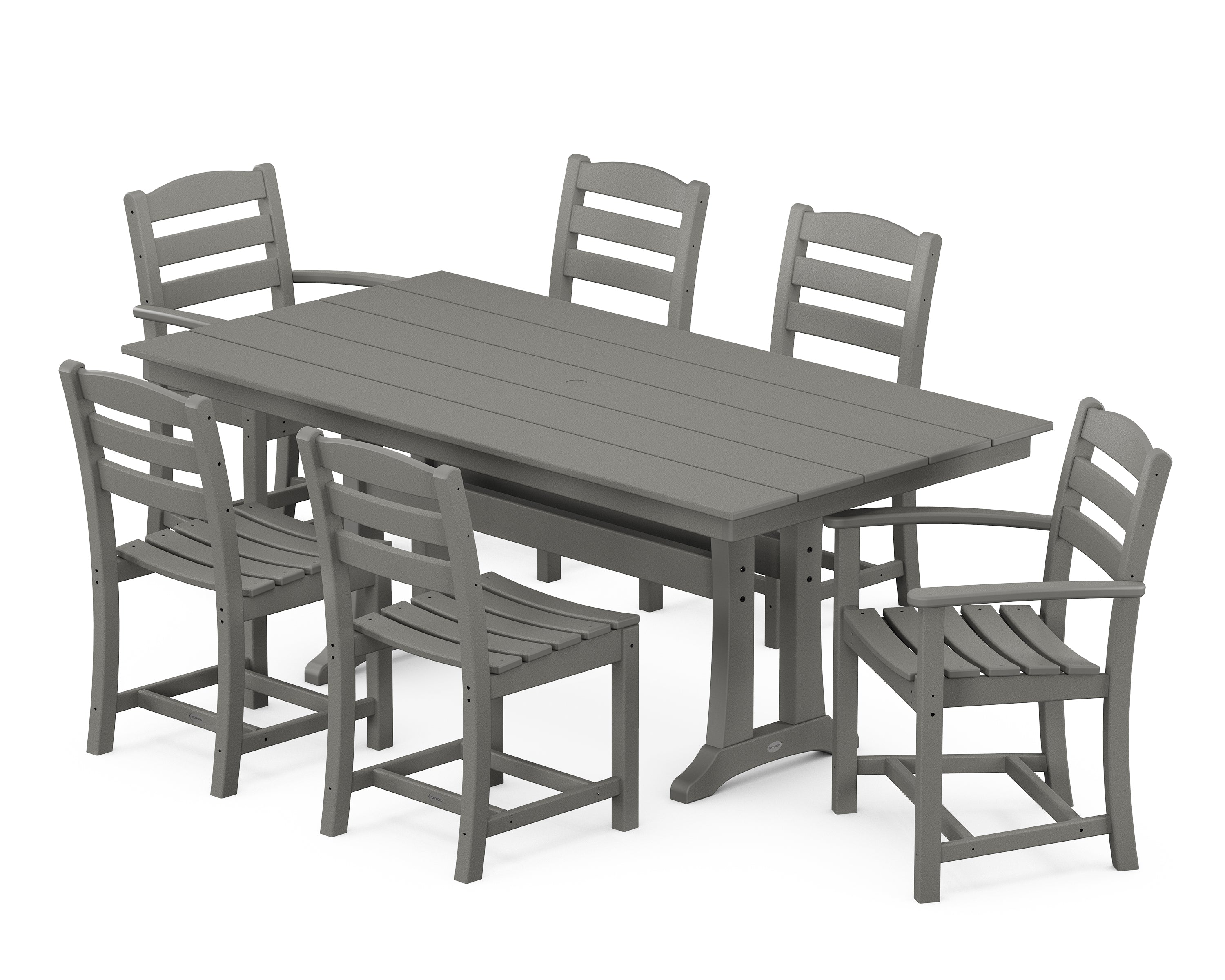 POLYWOOD La Casa Café 7-Piece Farmhouse Dining Set with Trestle Legs in Slate Grey