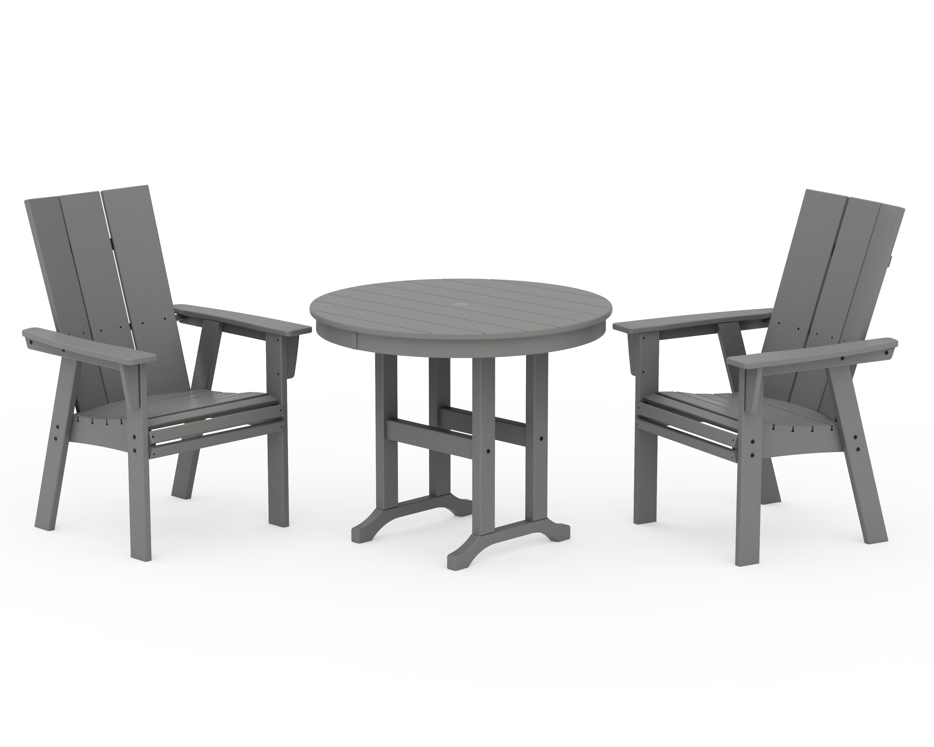 POLYWOOD Modern Adirondack 3-Piece Round Dining Set in Slate Grey