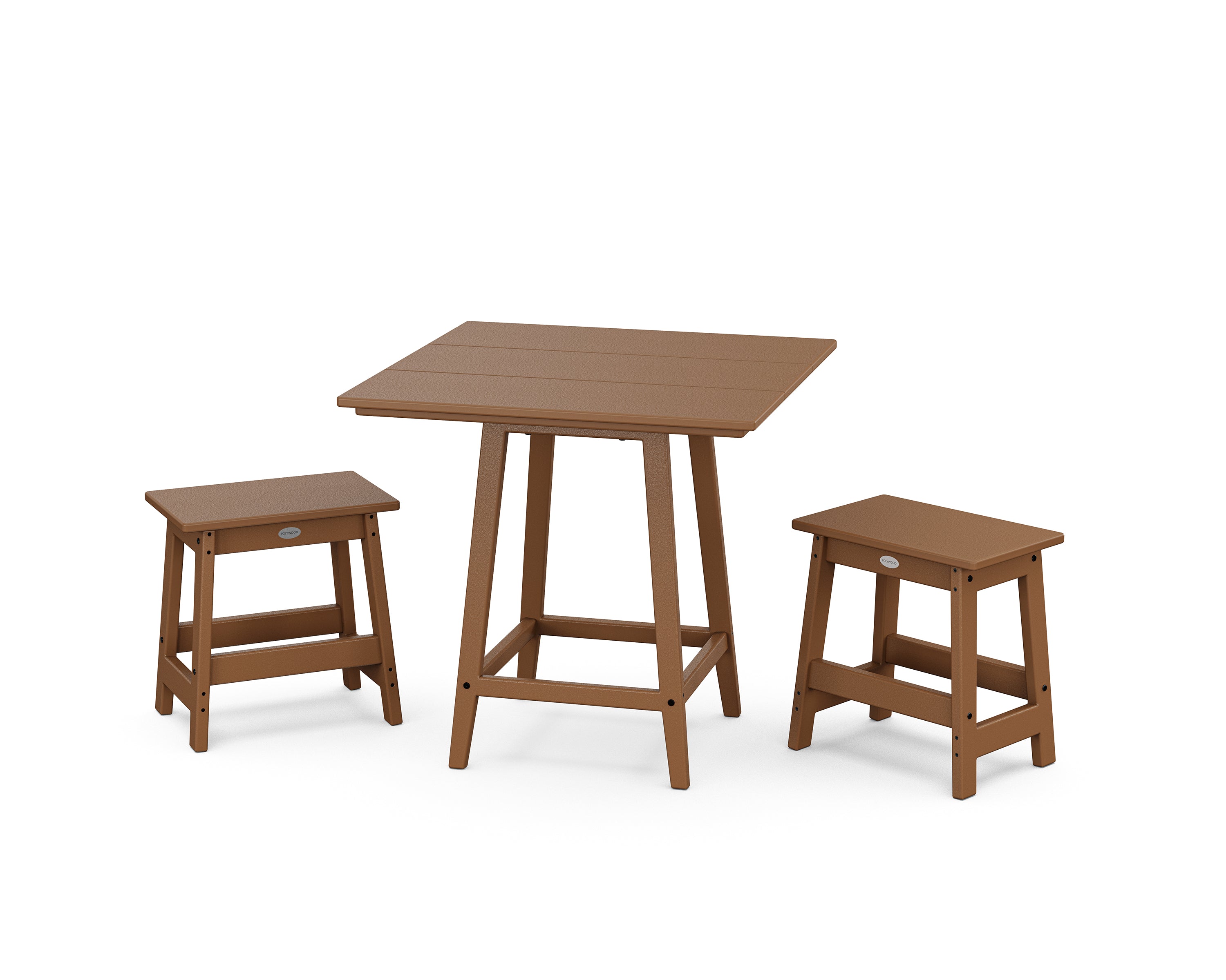 POLYWOOD Modern Studio Stool 3-Piece Square Bistro Set in Teak