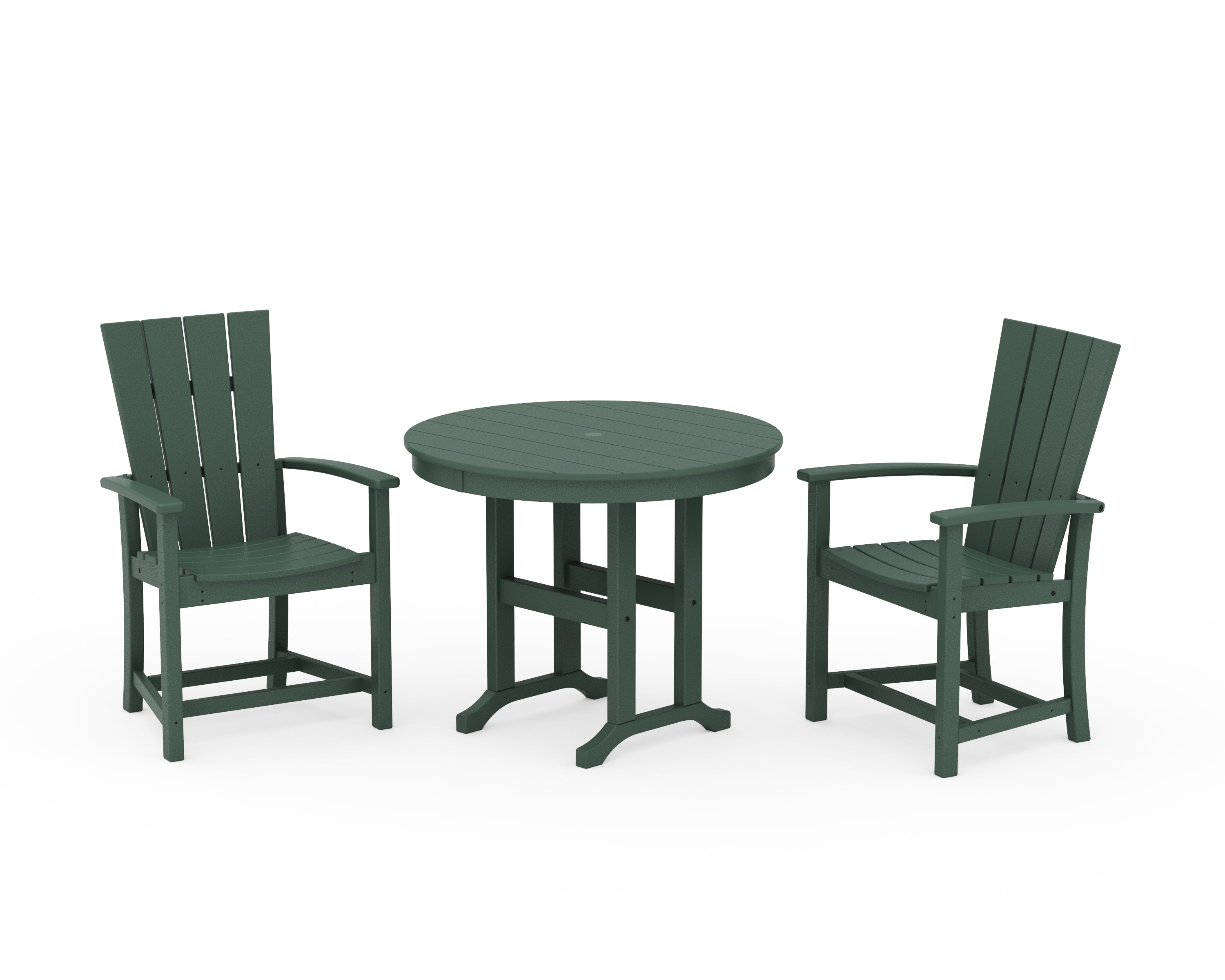 POLYWOOD Quattro 3-Piece Round Farmhouse Dining Set in Green