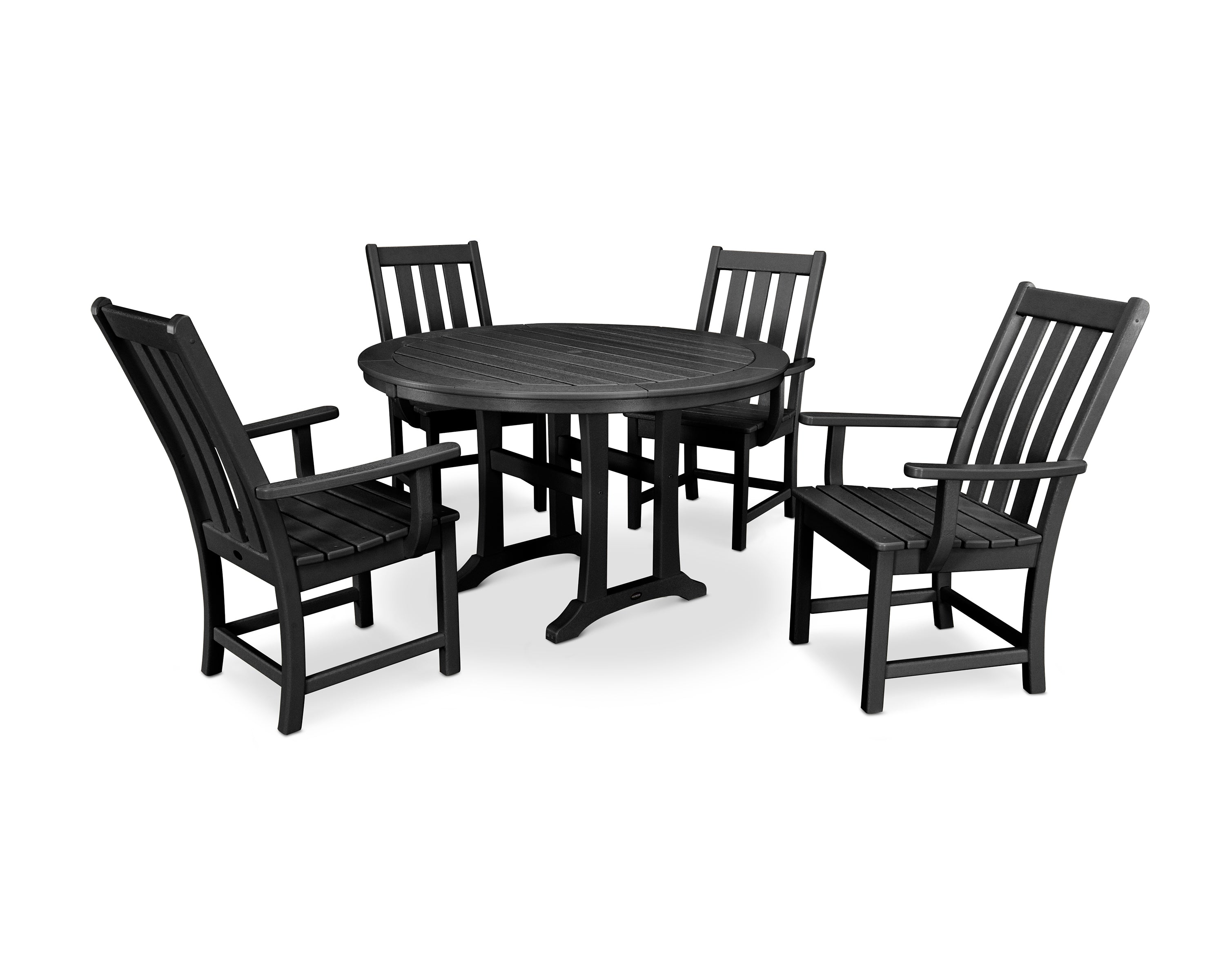 POLYWOOD® Vineyard 5-Piece Round Dining Set with Trestle Legs in Black