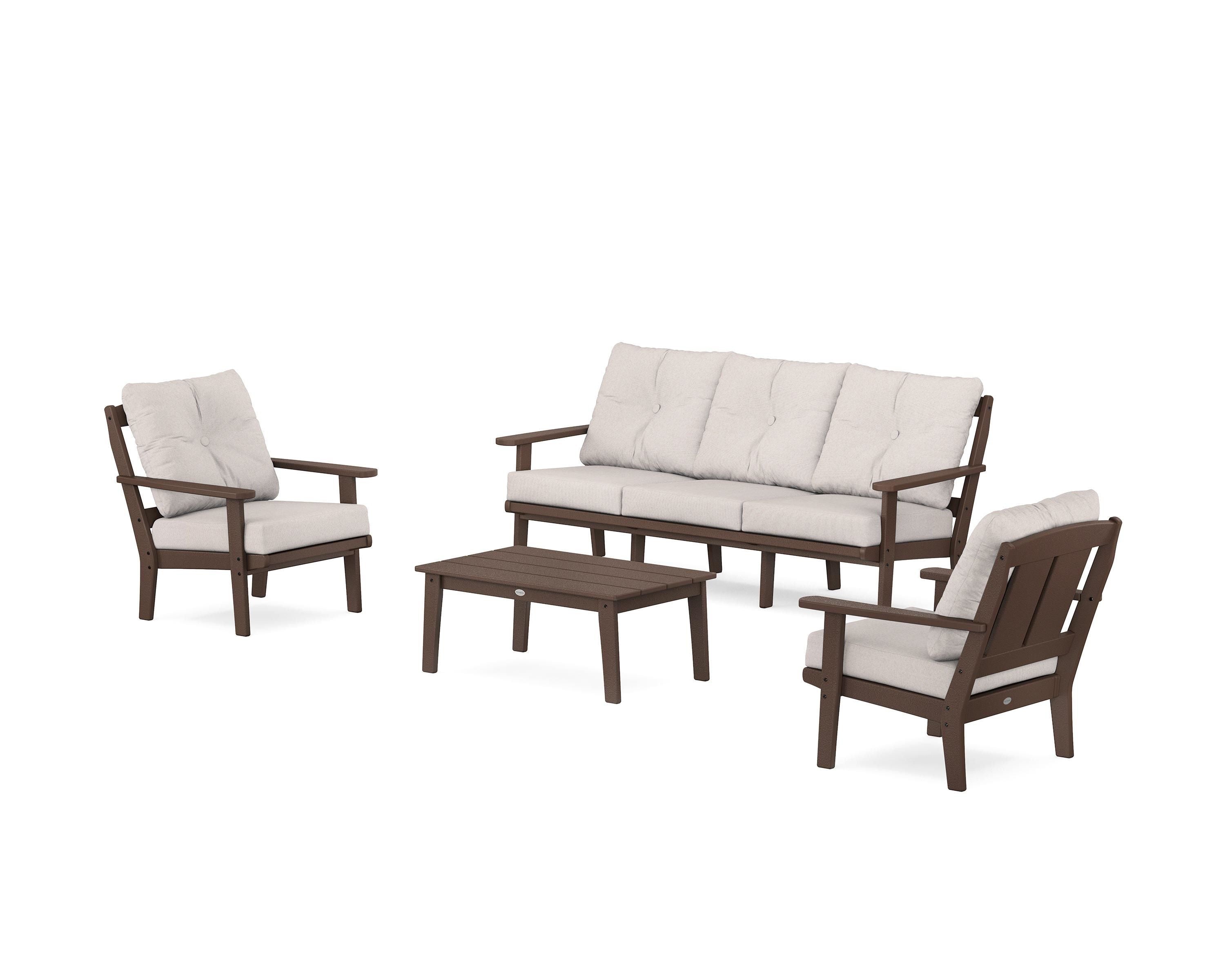 POLYWOOD Mission 4-Piece Deep Seating Set with Sofa in Mahogany / Dune Burlap