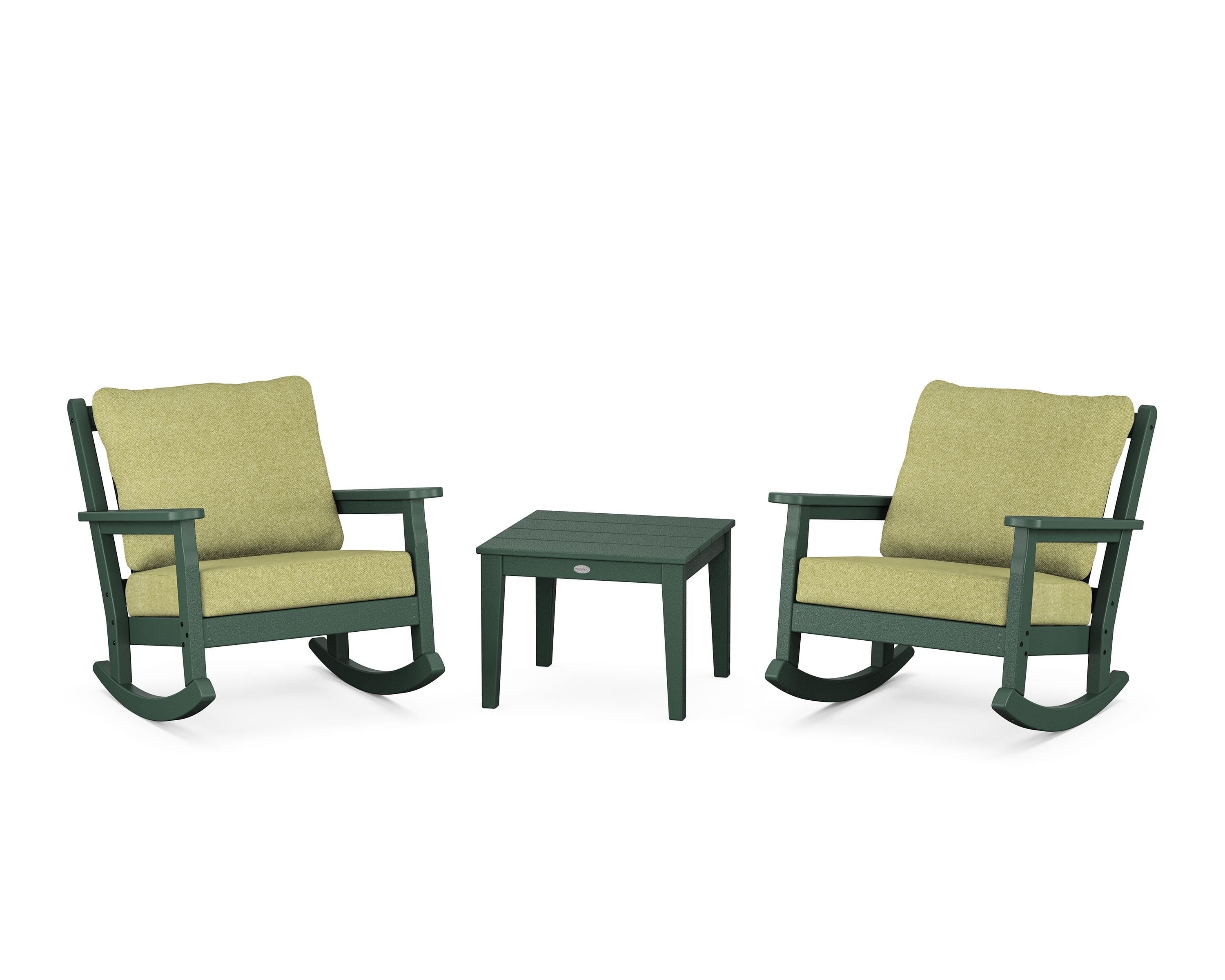 POLYWOOD Chippendale 3-Piece Deep Seating Rocker Set in Green / Chartreuse Boucle