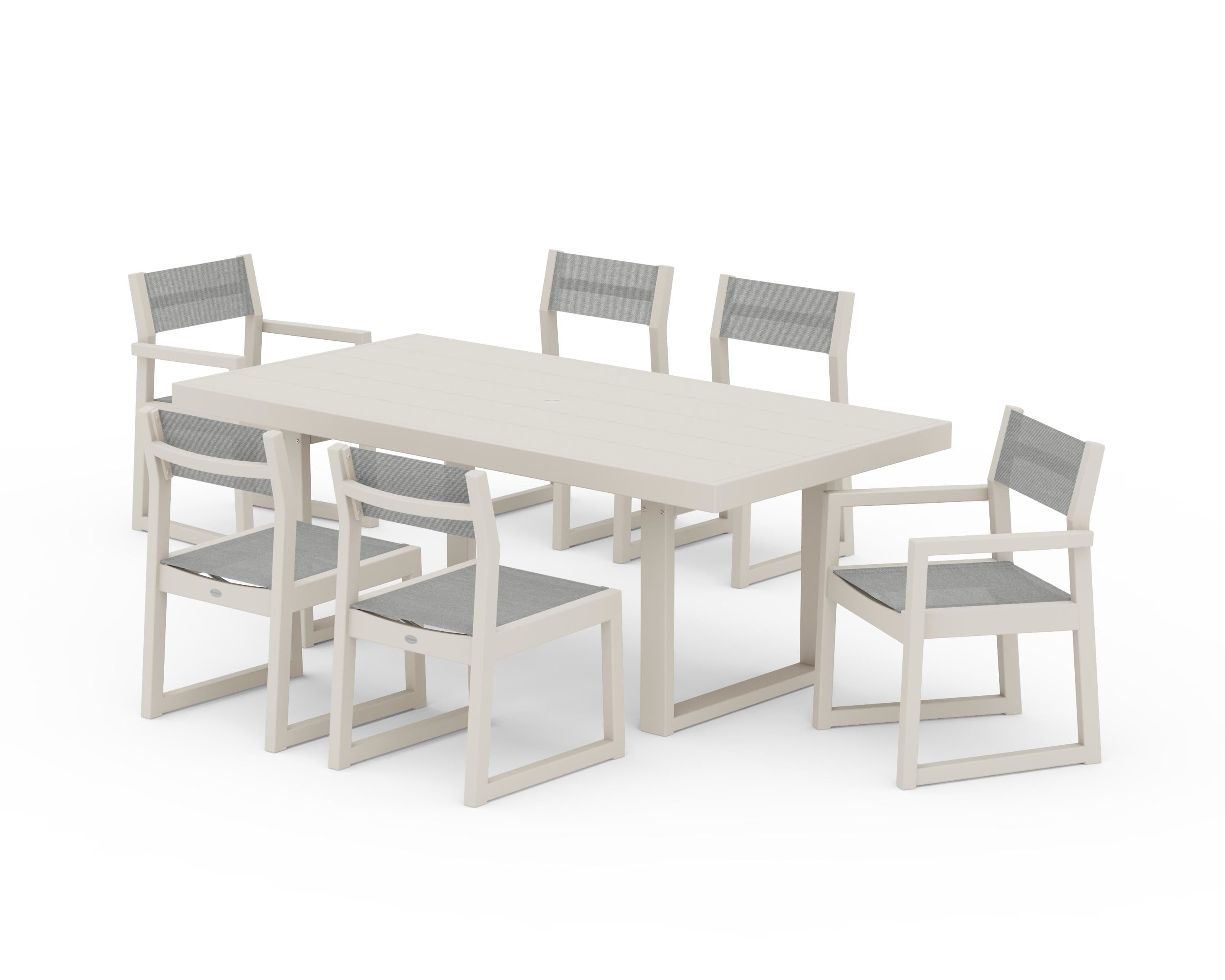 POLYWOOD EDGE Sling 7-Piece Dining Set in Sand / Metallic Sling