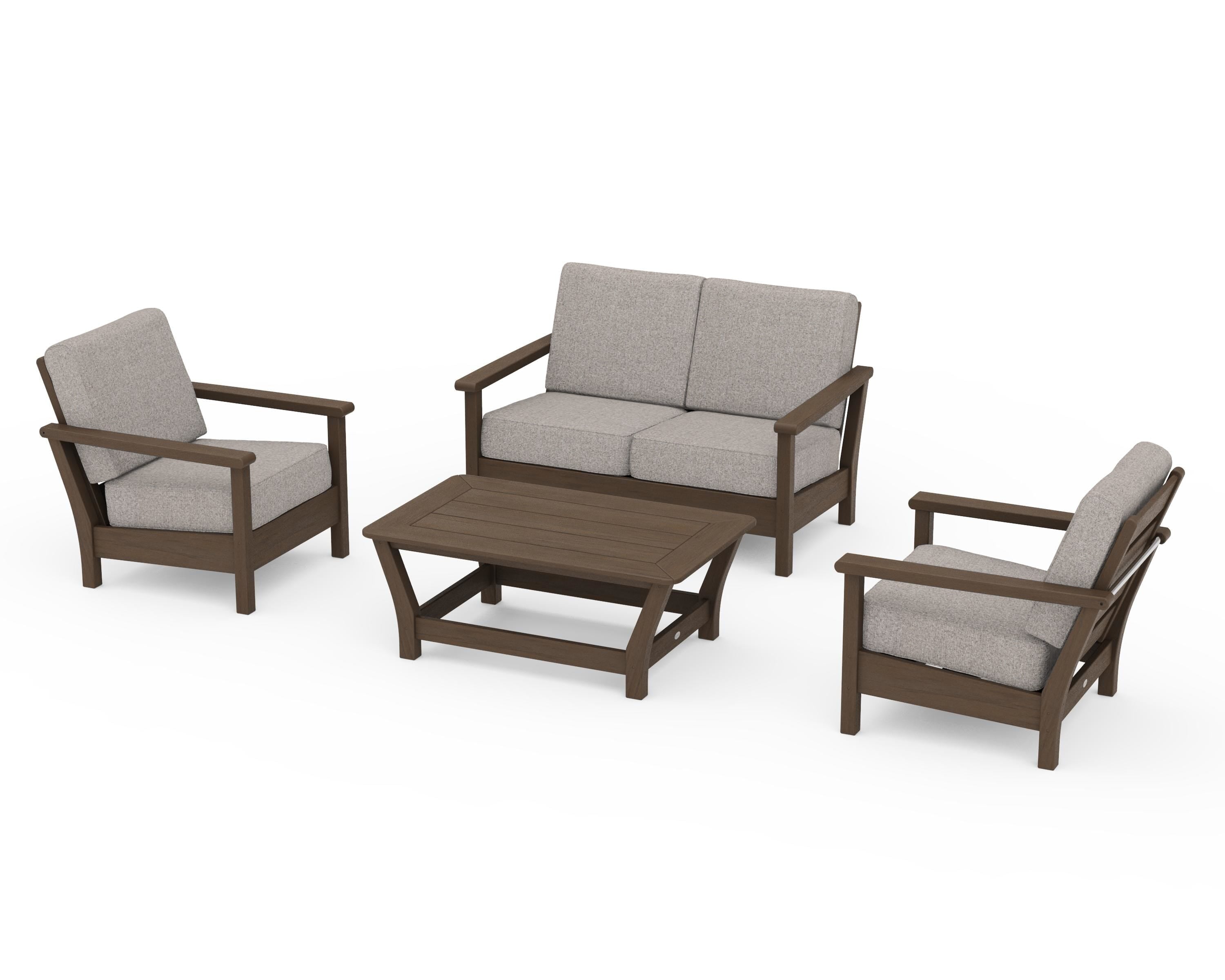 POLYWOOD Harbour 4-Piece Deep Seating Set in Kona / Weathered Tweed