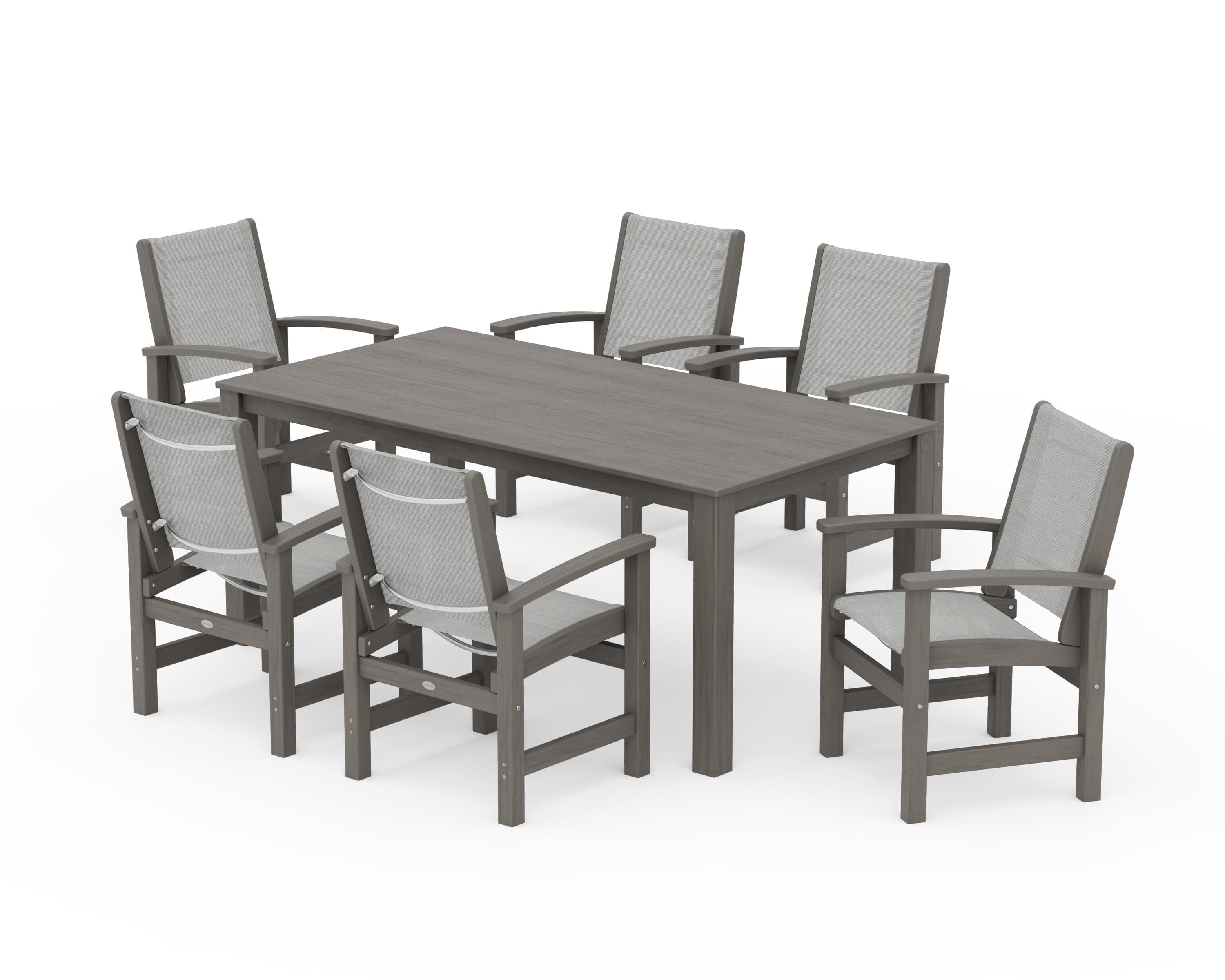 POLYWOOD Coastal 7-Piece Parsons Dining Set in Driftwood / Metallic Sling