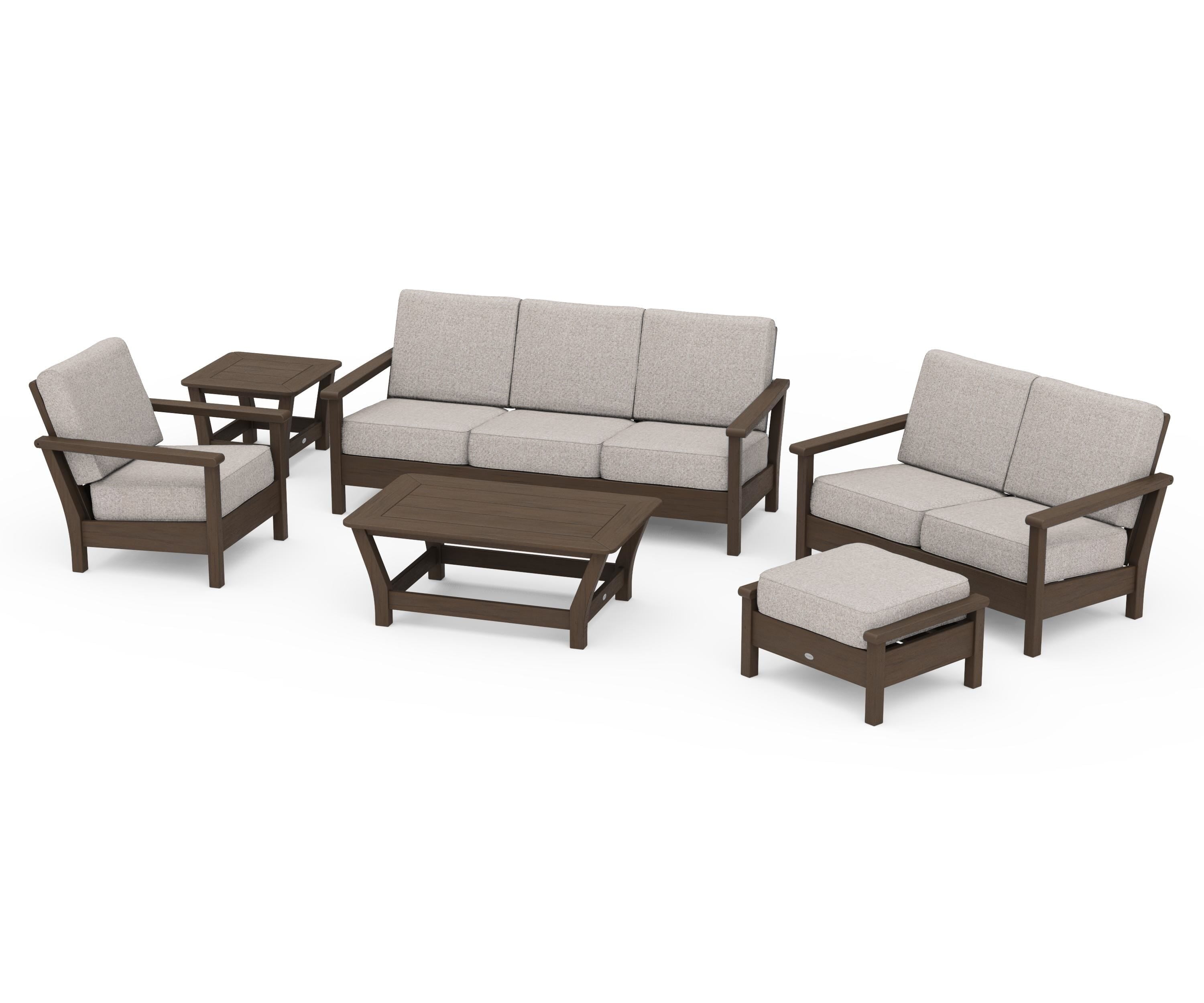 POLYWOOD Harbour 6-Piece Outdoor Living Set in Kona / Weathered Tweed
