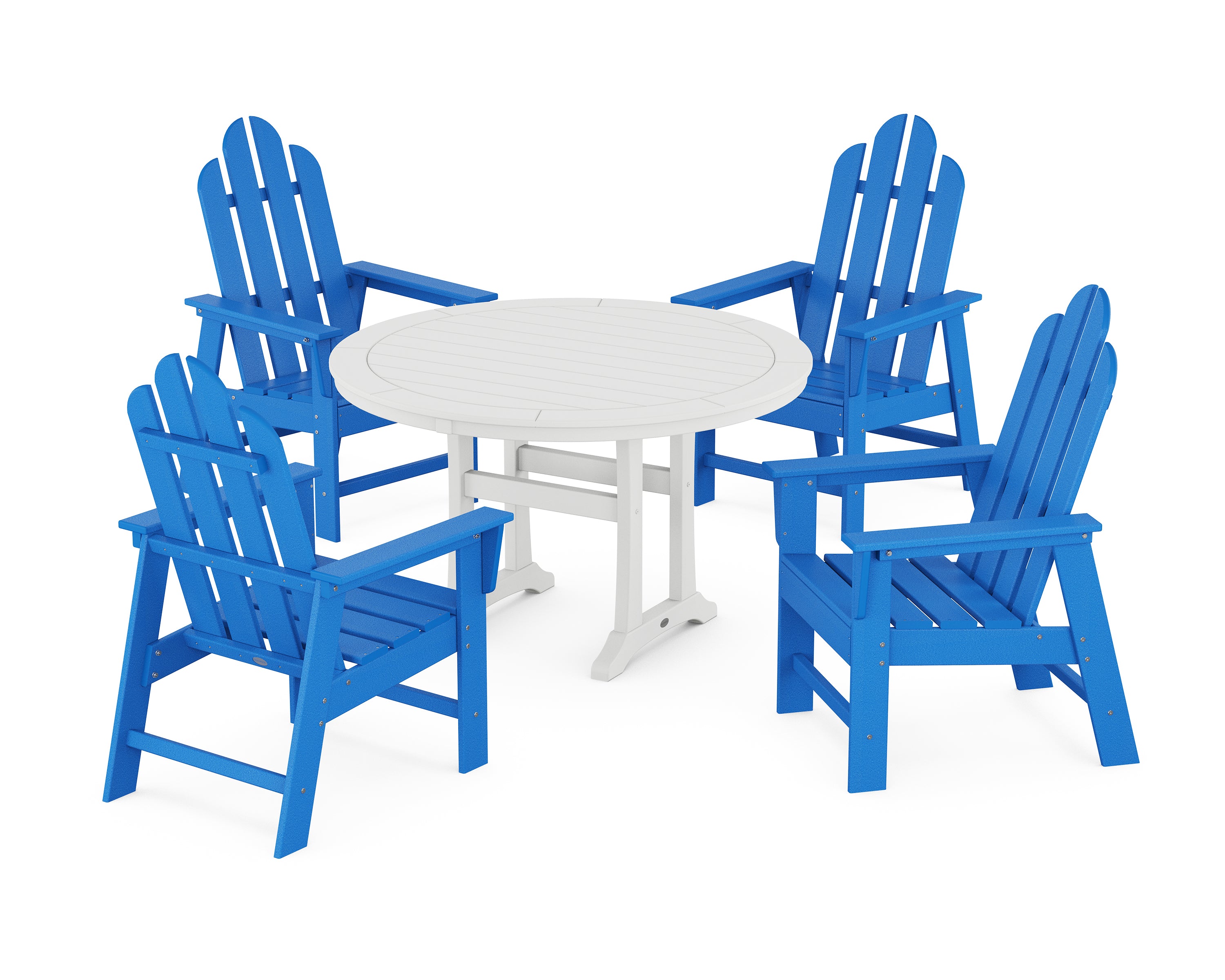 POLYWOOD® Long Island 5-Piece Round Dining Set with Trestle Legs in Pacific Blue / White