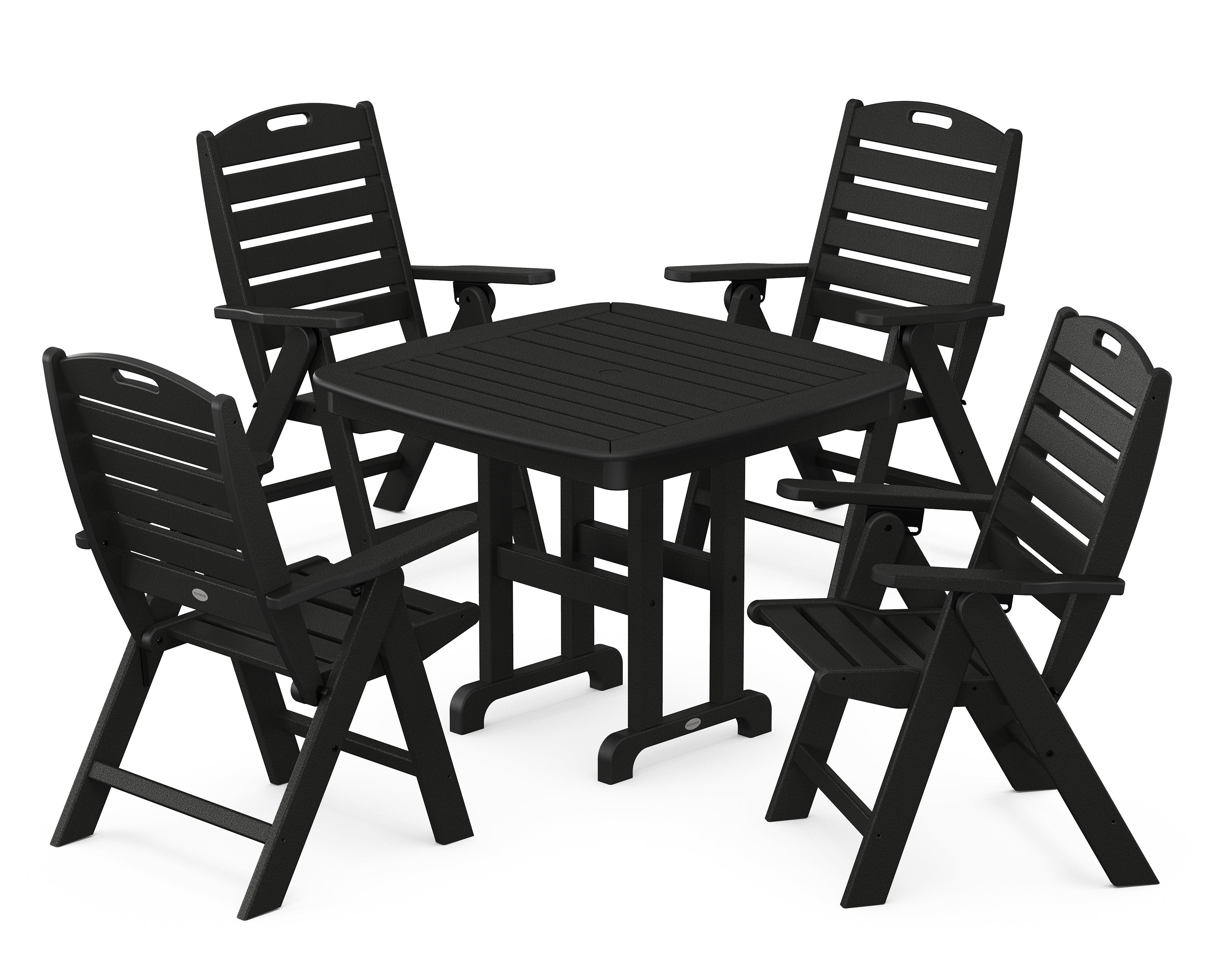 POLYWOOD® Nautical Folding Highback Chair 5-Piece Dining Set in Black