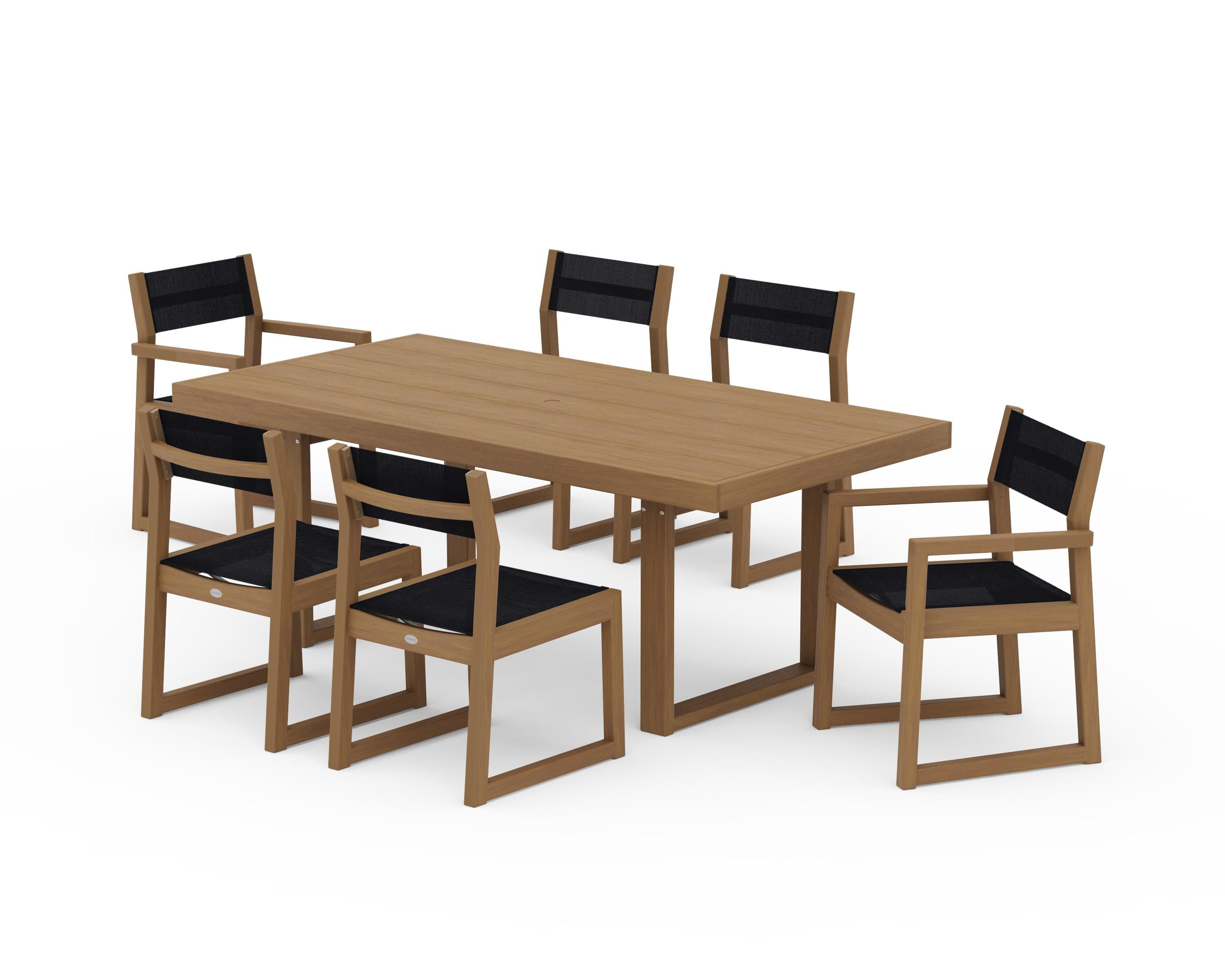 POLYWOOD EDGE Sling 7-Piece Dining Set in Natural / Black Sling