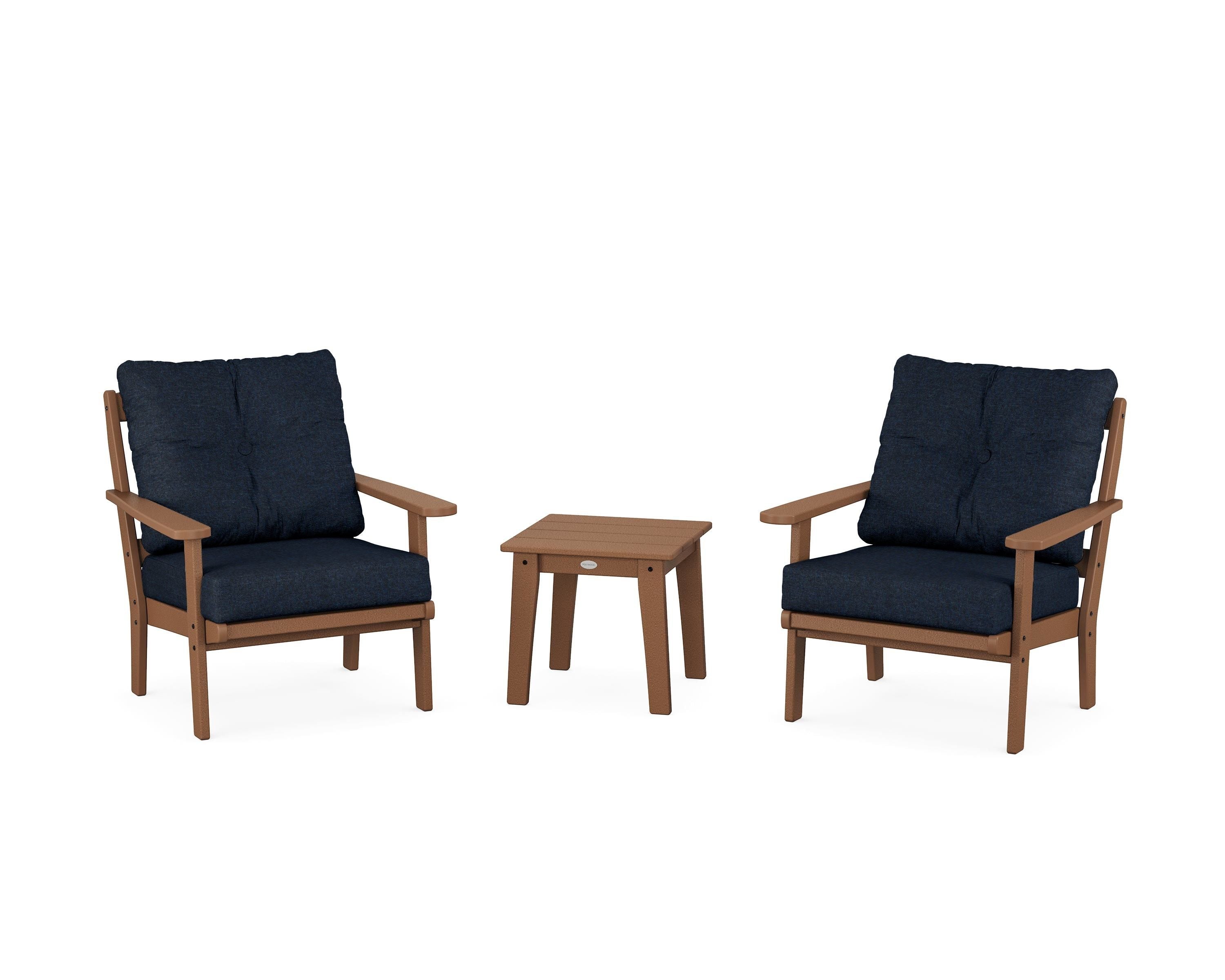 POLYWOOD Mission 3-Piece Deep Seating Set in Teak / Marine Indigo