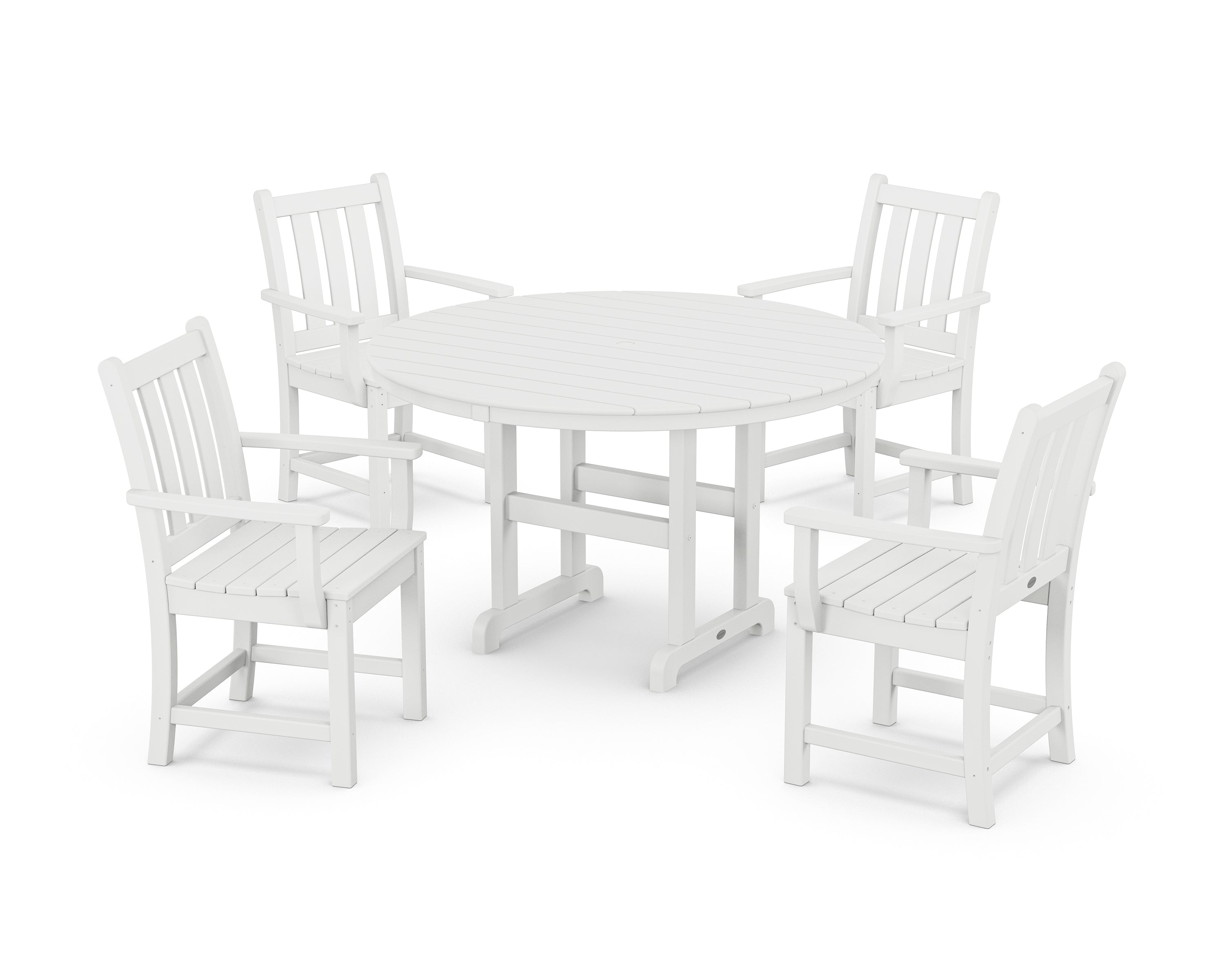 POLYWOOD® Traditional Garden 5-Piece Round Farmhouse Dining Set in White