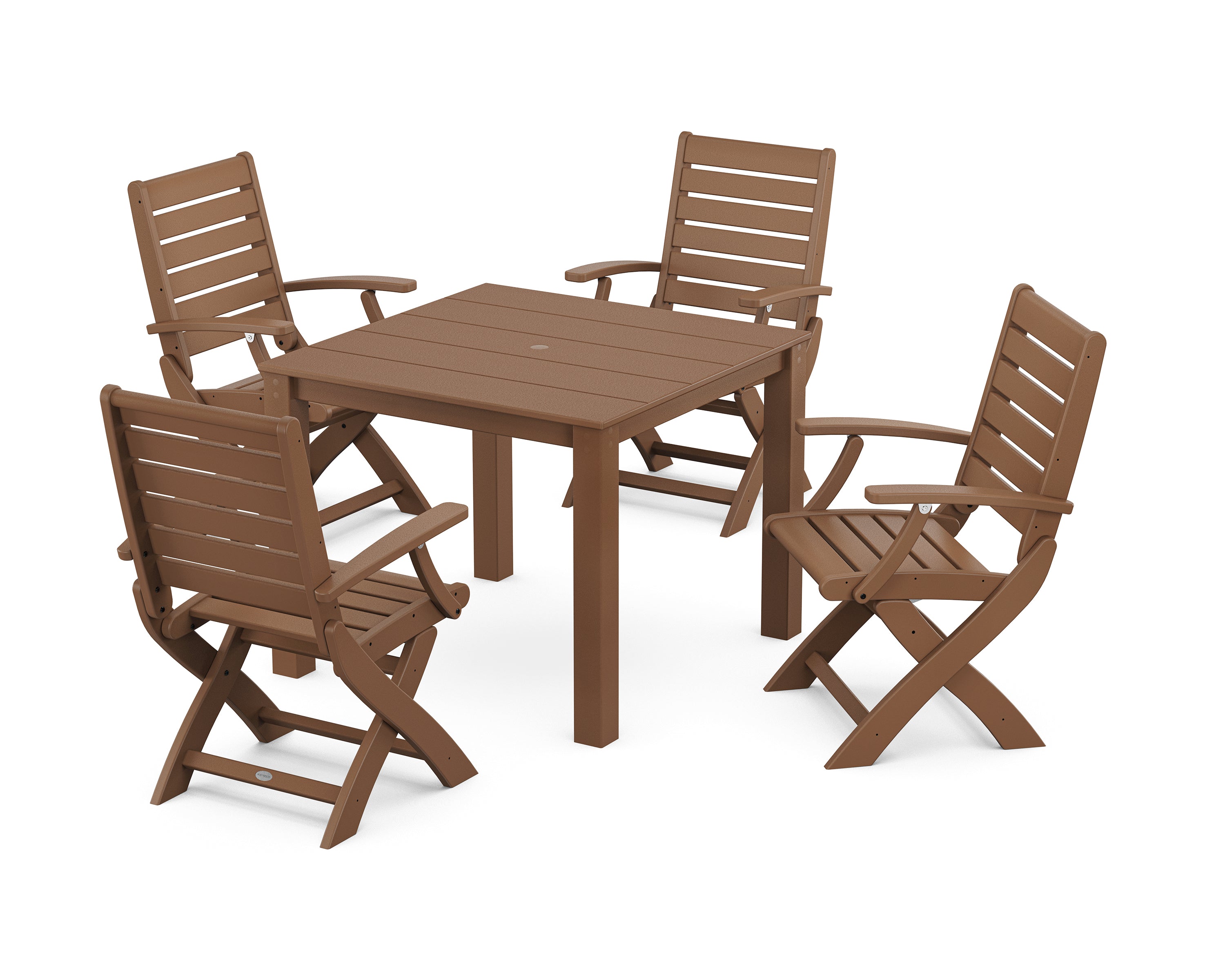 POLYWOOD® Signature Folding Chair 5-Piece Parsons Dining Set in Teak