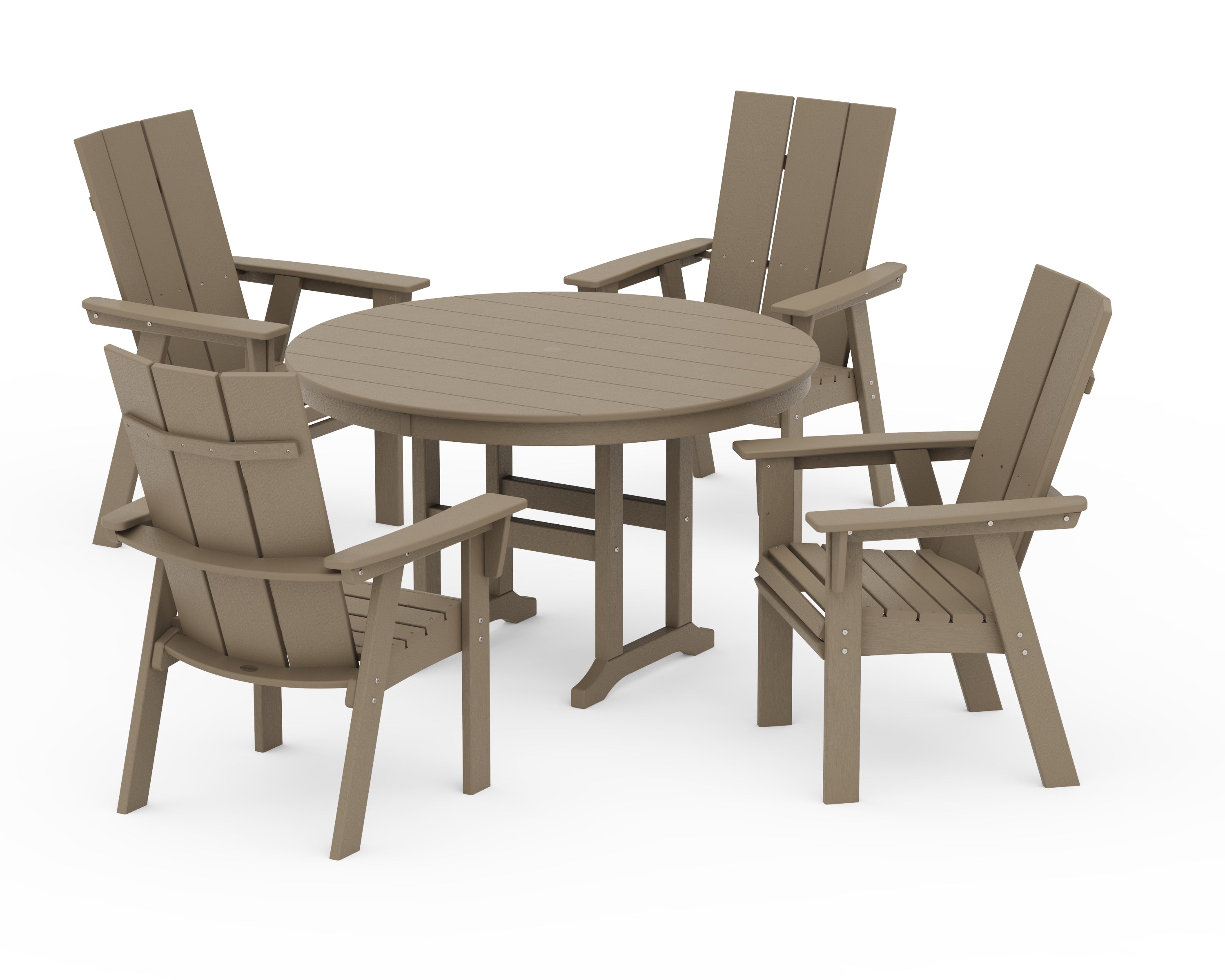 POLYWOOD Modern Curveback Adirondack 5-Piece Round Farmhouse Dining Set in Vintage Sahara