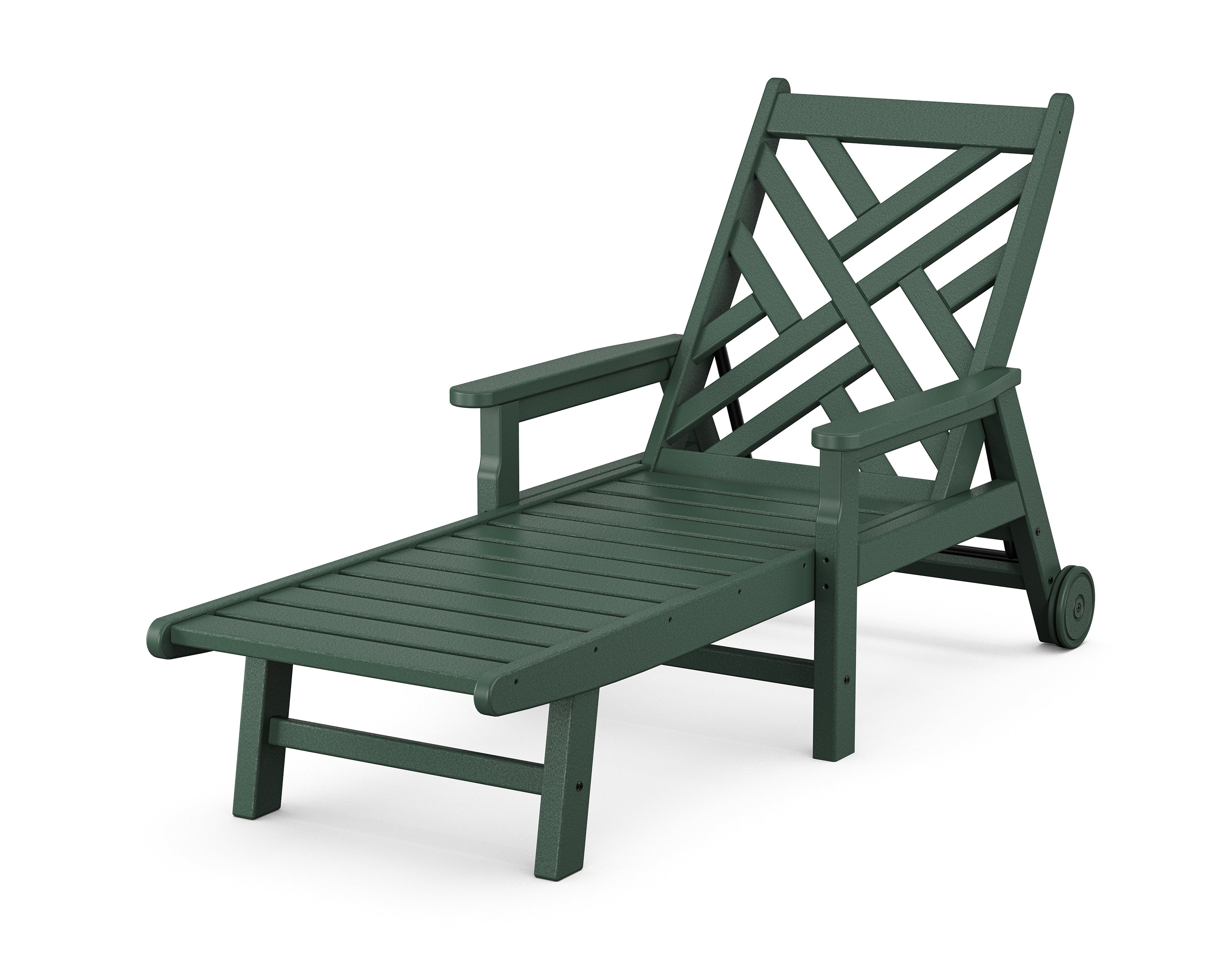 POLYWOOD® Chippendale Chaise with Arms and Wheels in Green