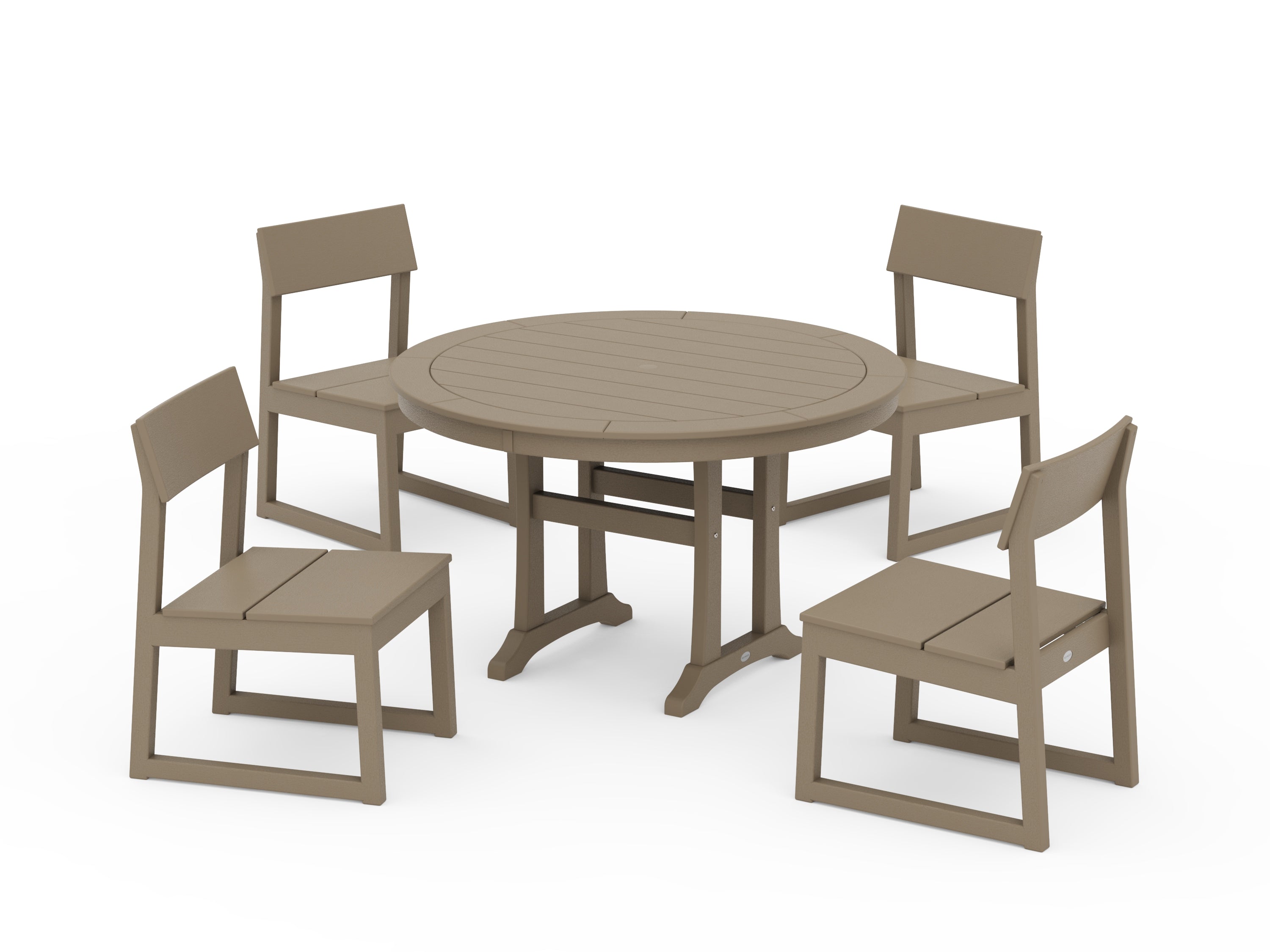 POLYWOOD EDGE Side Chair 5-Piece Round Dining Set With Trestle Legs in Vintage Sahara