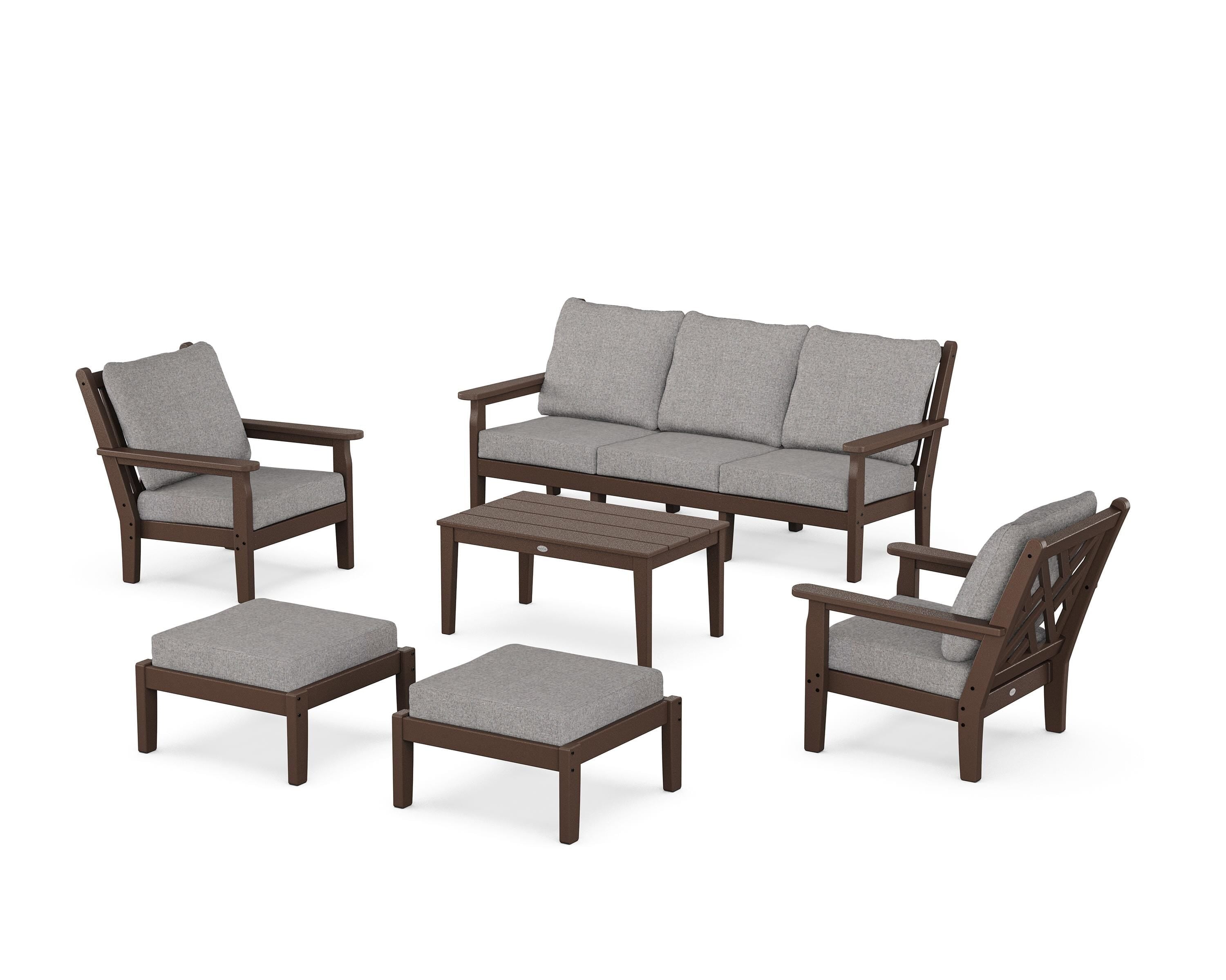 POLYWOOD Chippendale 6-Piece Lounge Sofa Set in Mahogany / Grey Mist