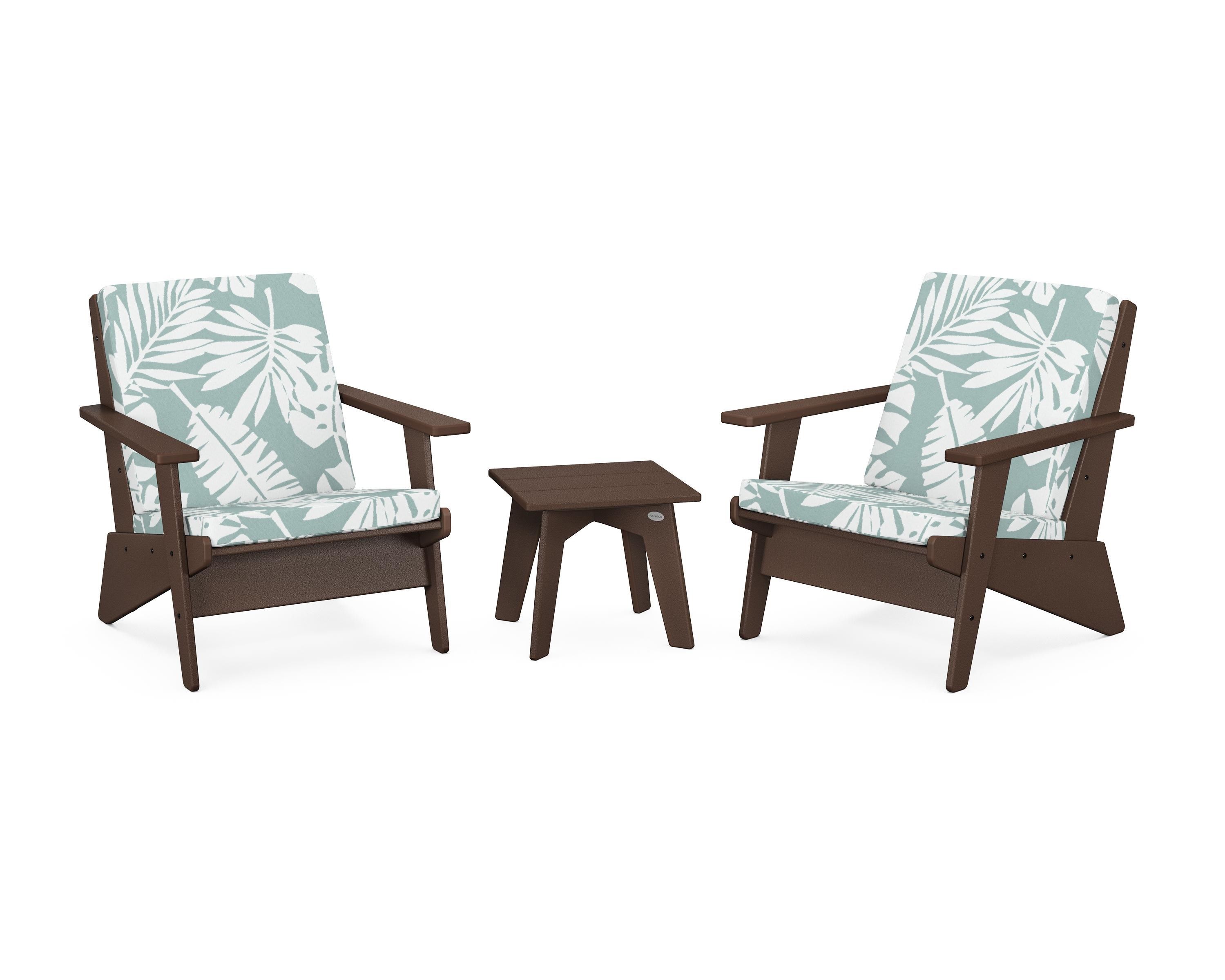 POLYWOOD Riviera Modern Lounge 3-Piece Set in Mahogany / Leaf Glacier Spa