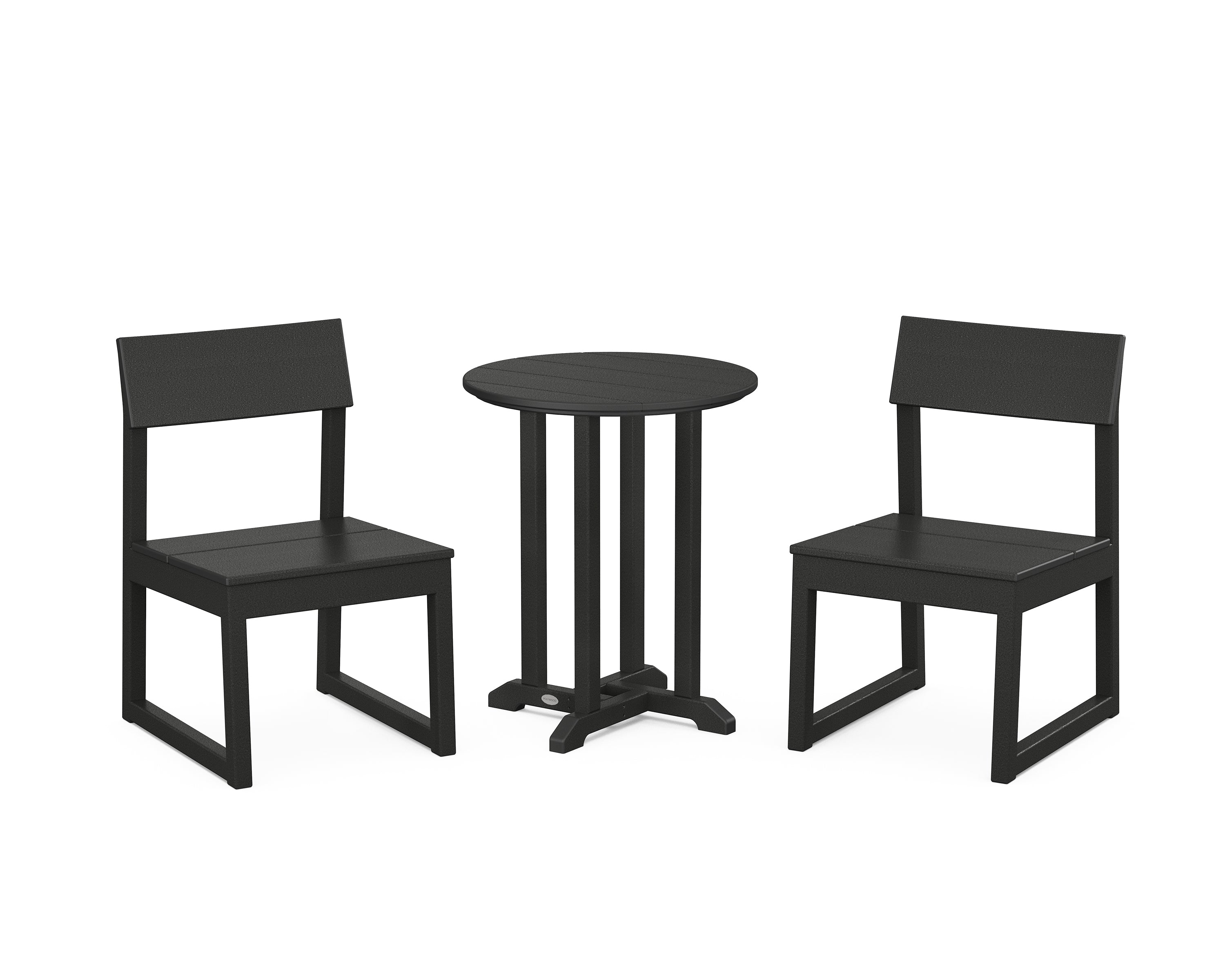 POLYWOOD EDGE Side Chair 3-Piece Round Bistro Dining Set in Black
