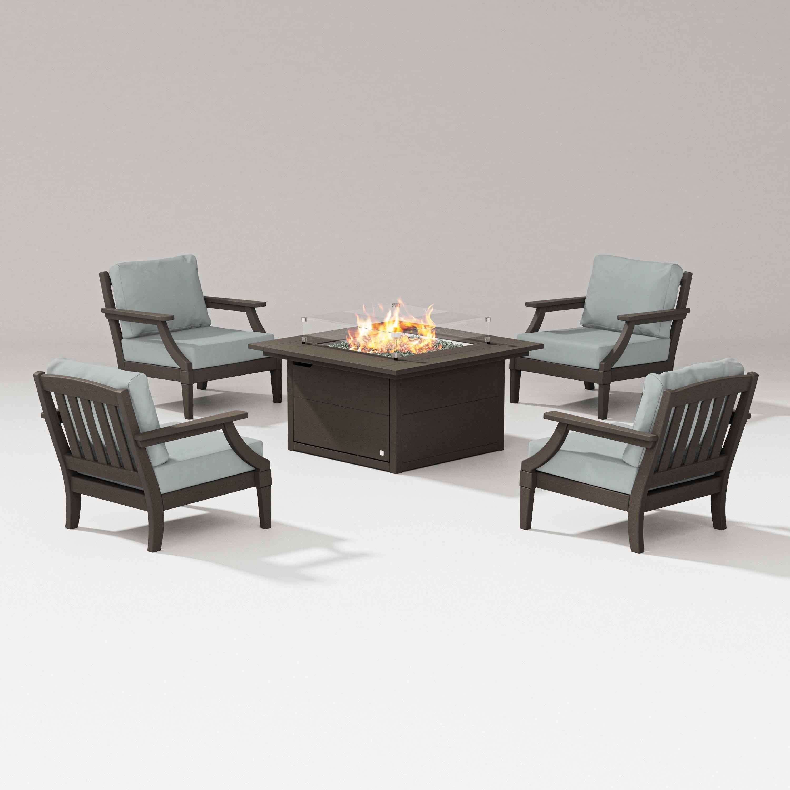 PW Designer Series Estate 5-Piece Lounge Fire Table Set in Vintage Coffee / Spa