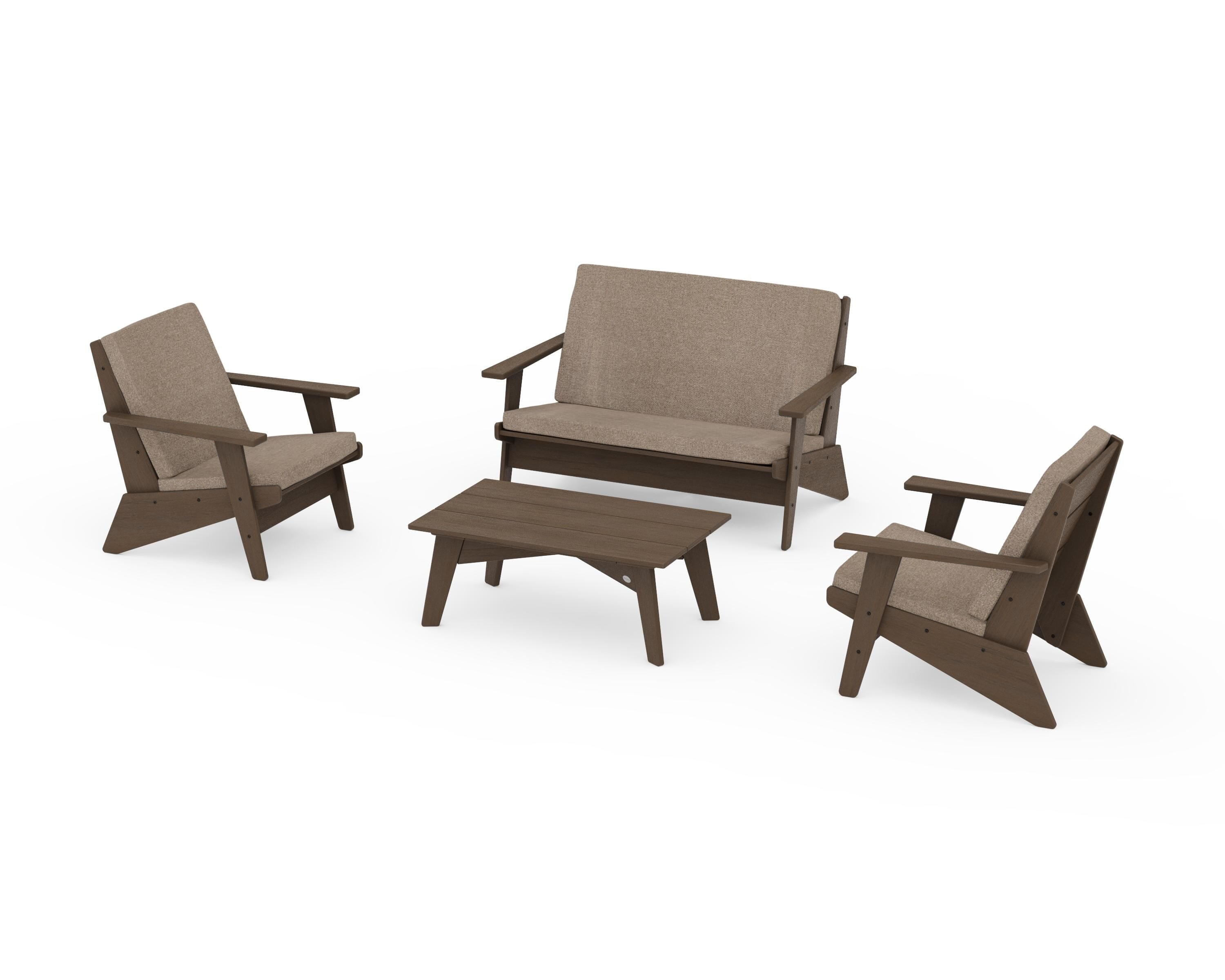 POLYWOOD Riviera Modern Lounge 4-Piece Set in Kona / Spiced Burlap