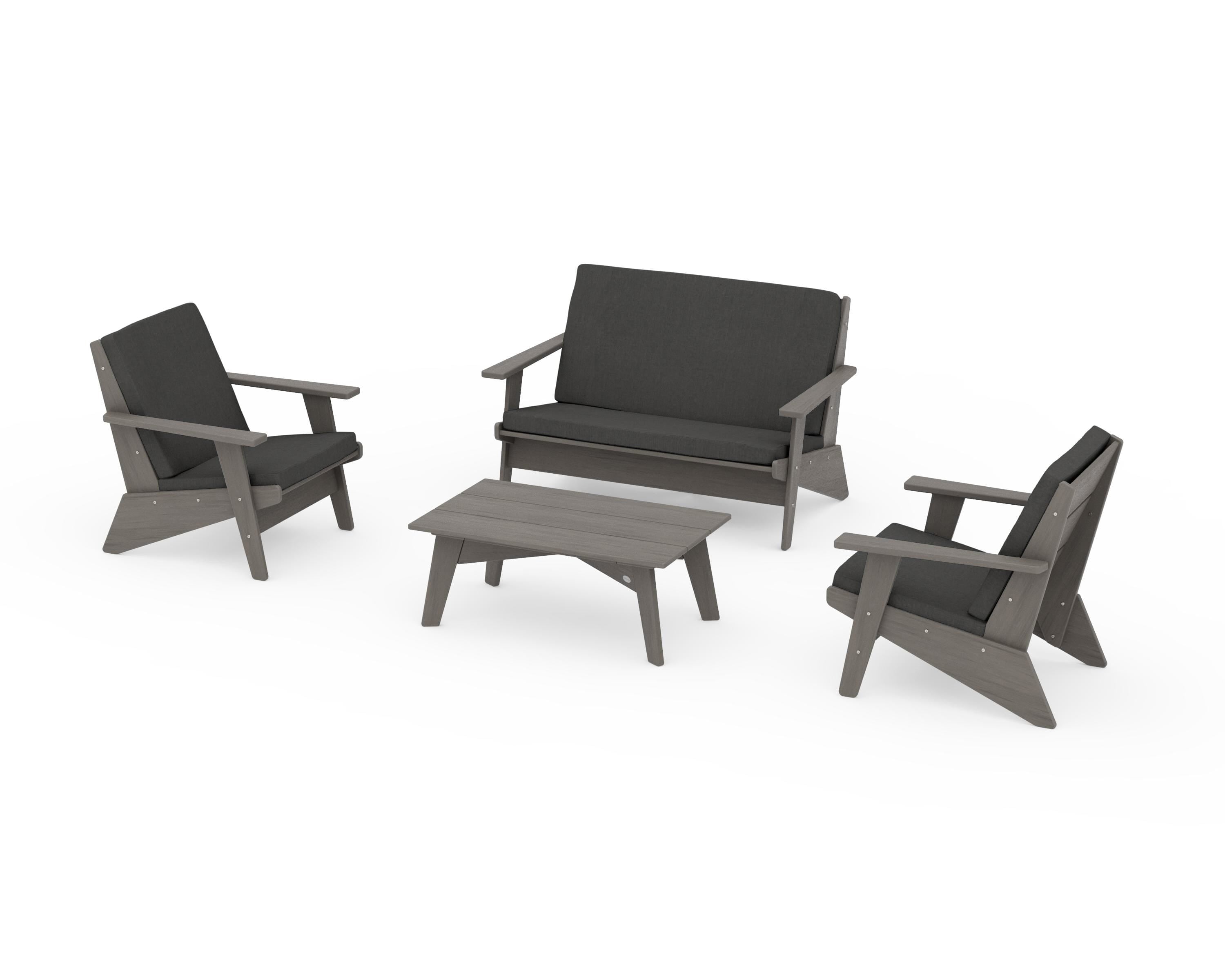 POLYWOOD Riviera Modern Lounge 4-Piece Set in Driftwood / Spectrum Carbon