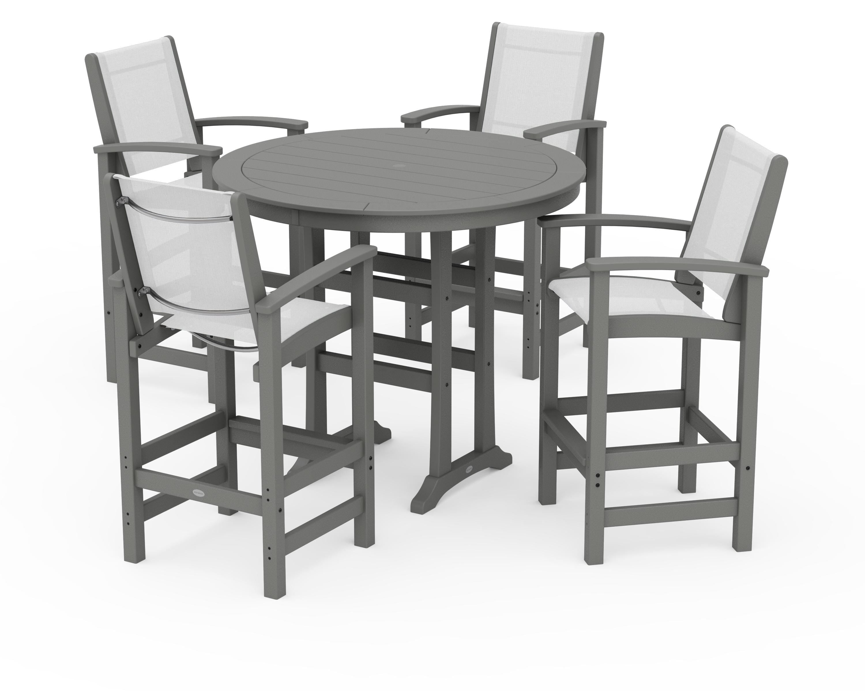 POLYWOOD Coastal 5-Piece Nautical Trestle Bar Set in Slate Grey / White Sling