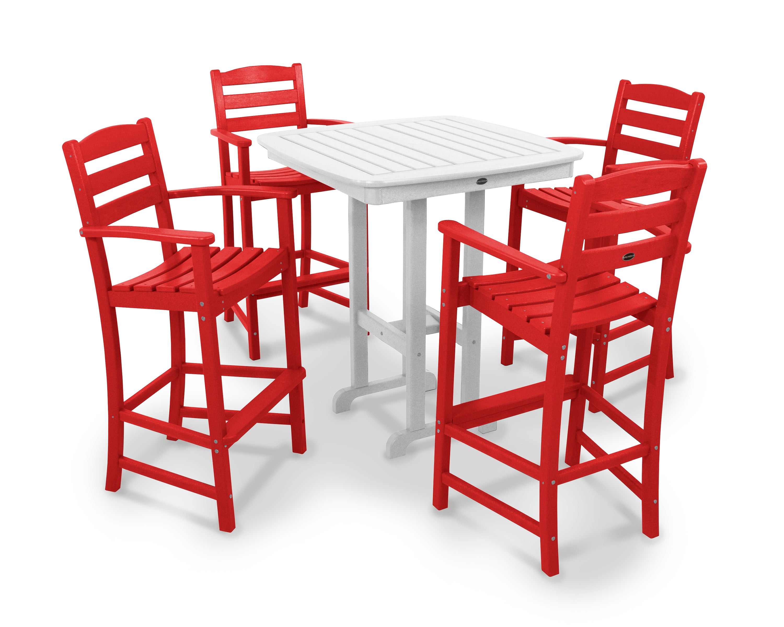 POLYWOOD® La Casa Café 5-Piece Bar Set in Sunset Red / White