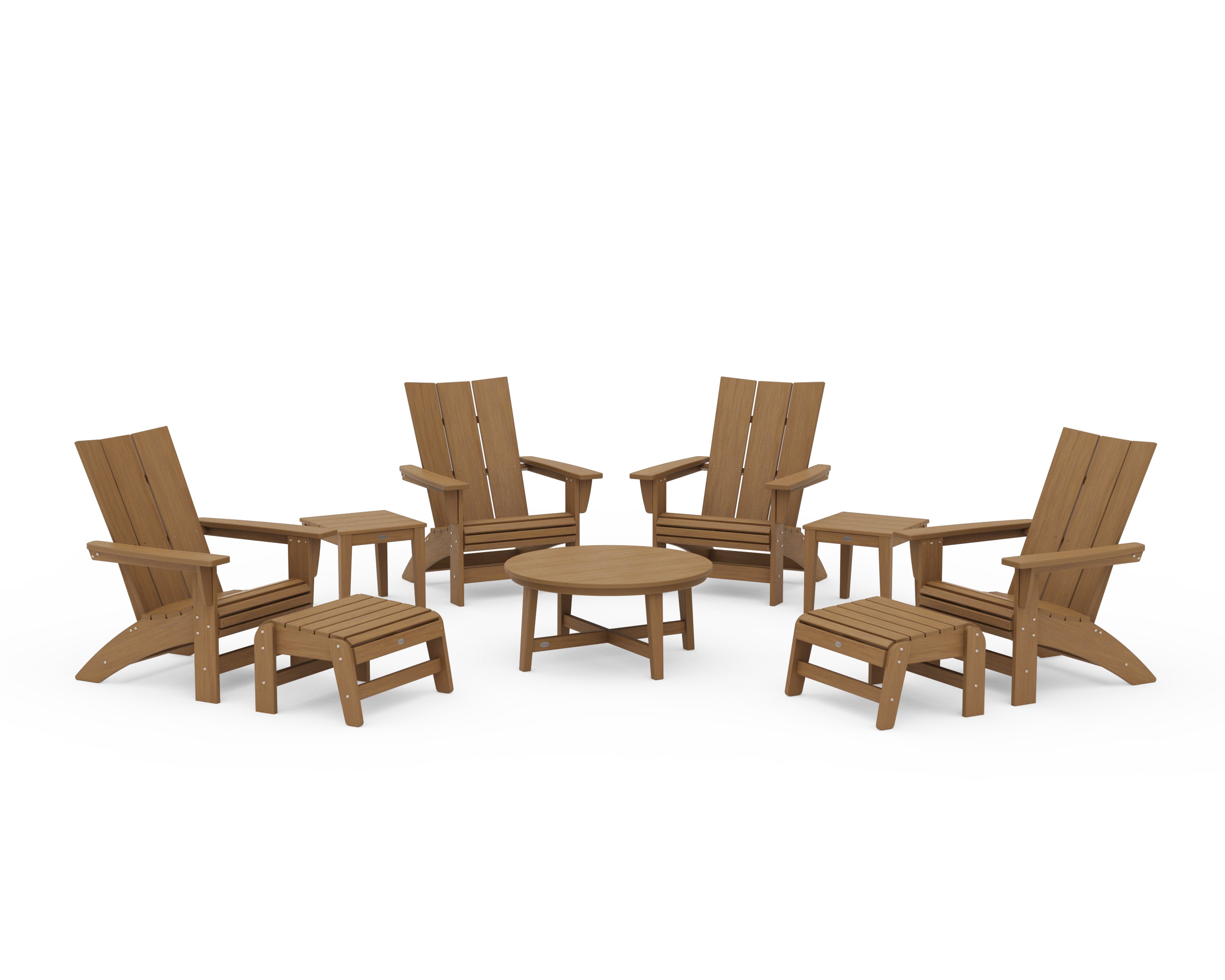 POLYWOOD Modern Grand Adirondack 9-Piece Conversation Set in Natural