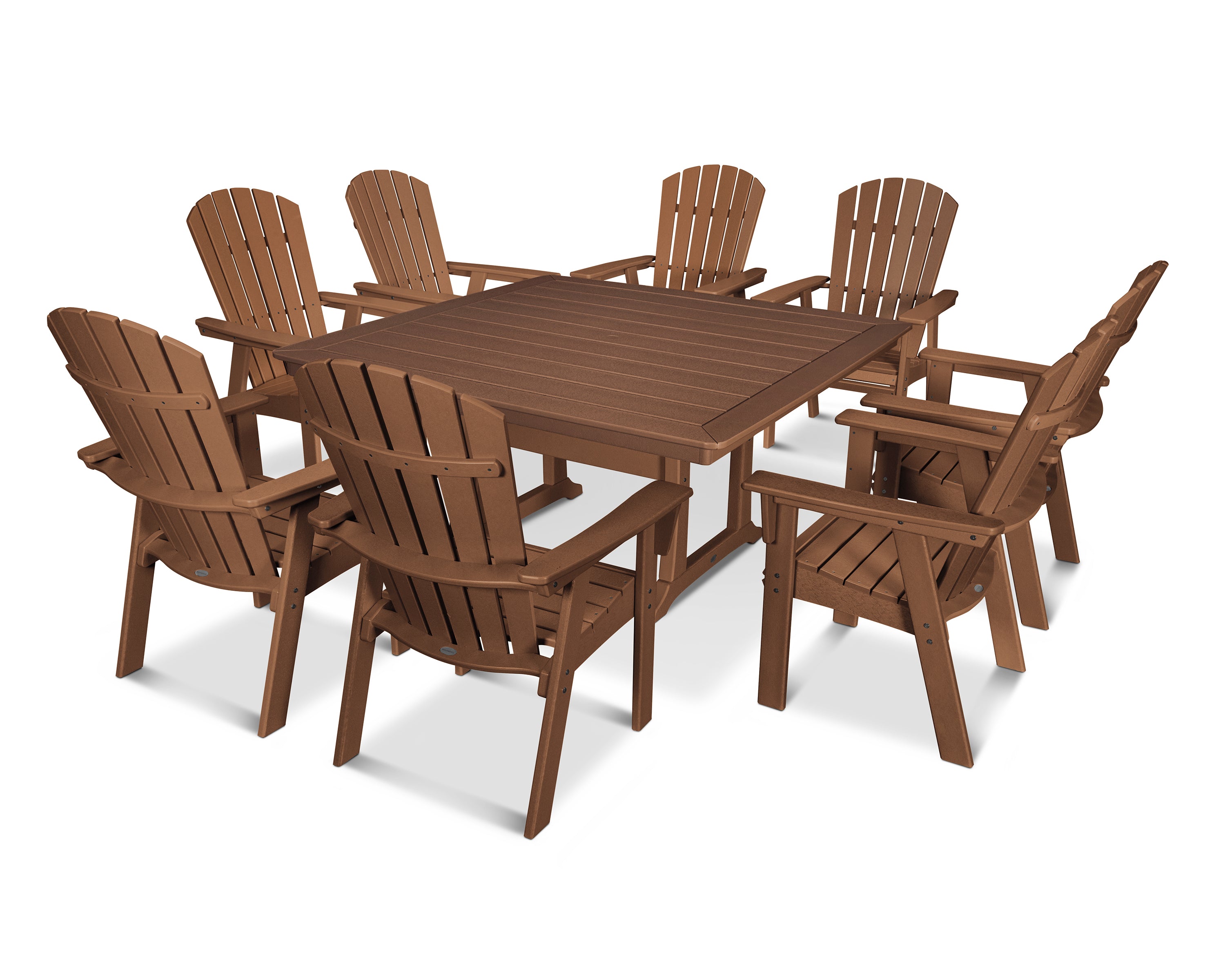 POLYWOOD® Nautical Adirondack 9-Piece Trestle Dining Set in Teak