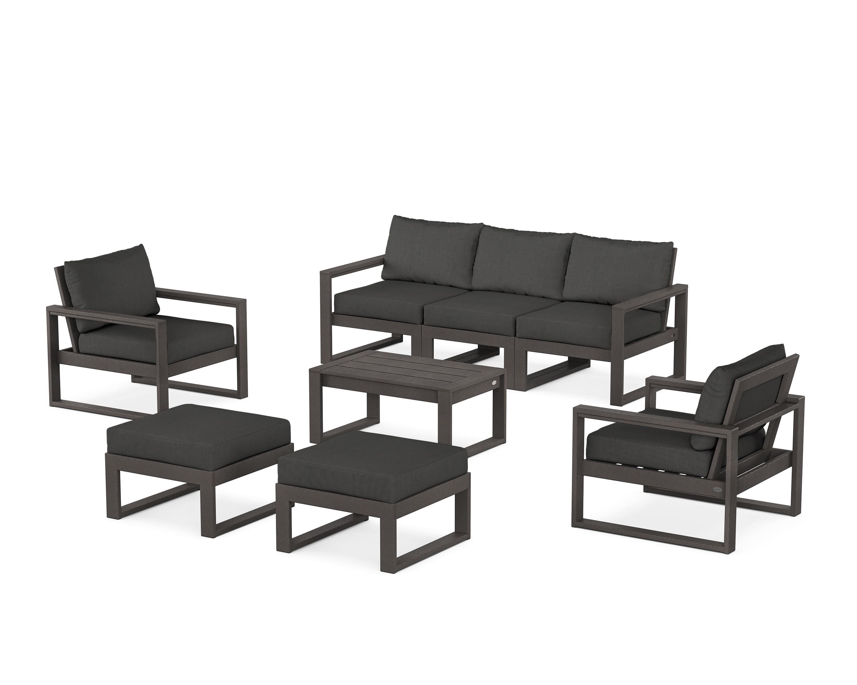 POLYWOOD EDGE Sectional 8-Piece Lounge Sofa Set in Vintage Coffee / Spectrum Carbon