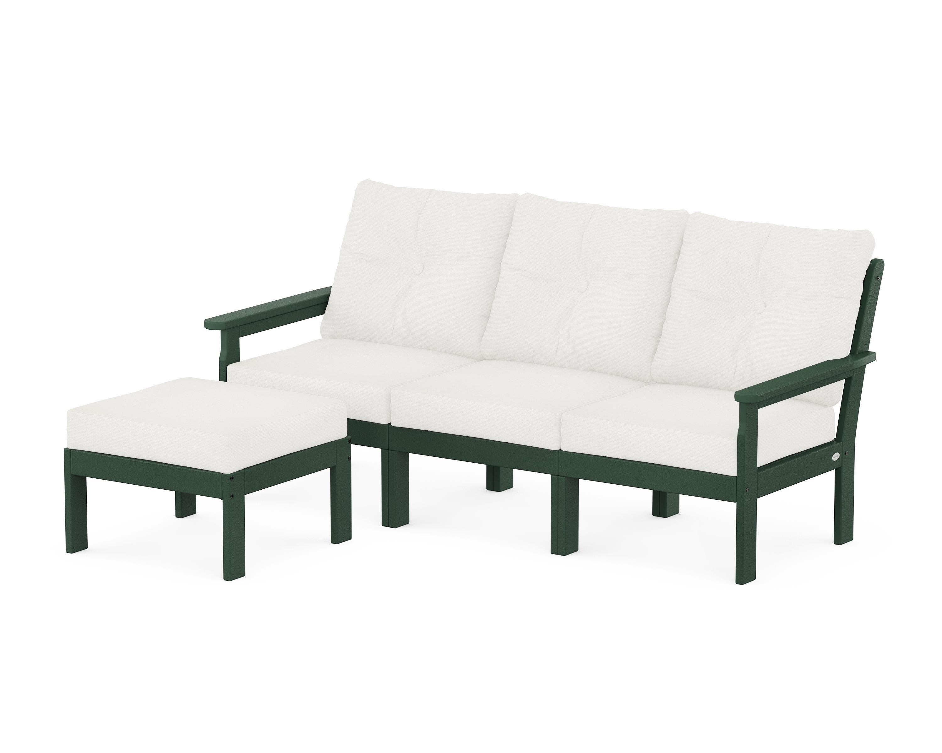 POLYWOOD Vineyard 4-Piece Sectional with Ottoman in Green / Natural Linen