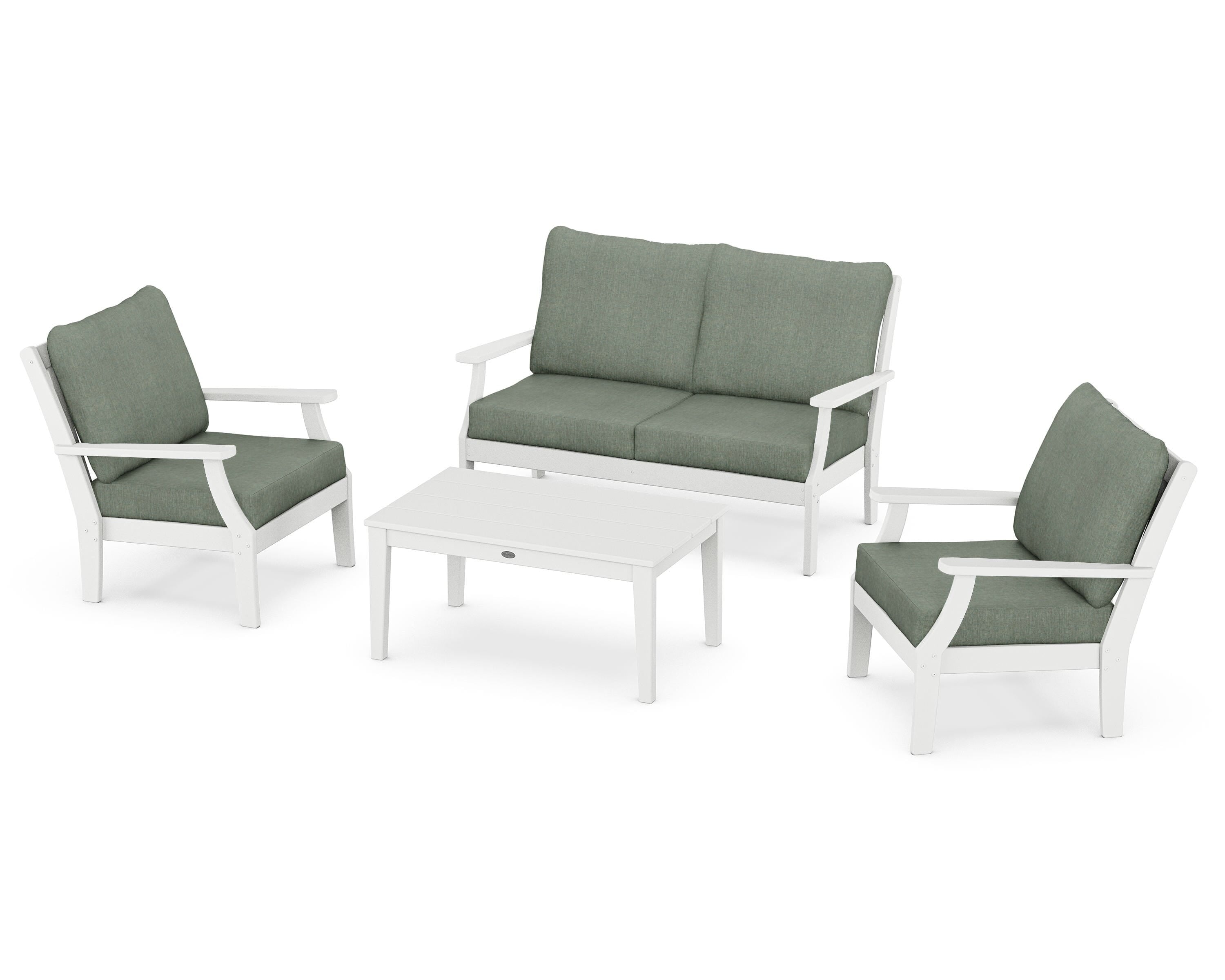 POLYWOOD Braxton 4-Piece Deep Seating Chair Set in White / Cast Sage