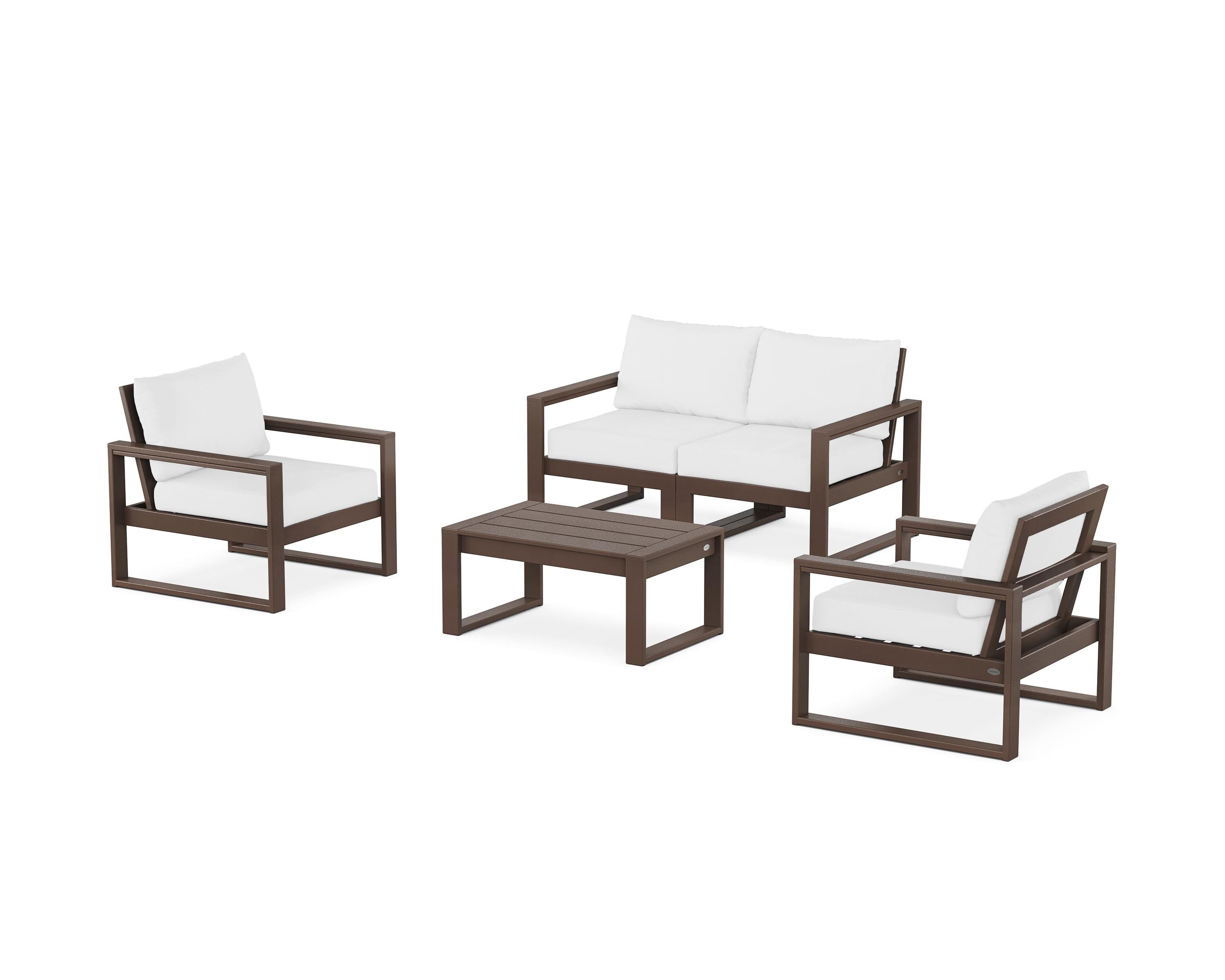 POLYWOOD EDGE Sectional 4-Piece Deep Seating Set with Loveseat in Mahogany / Natural