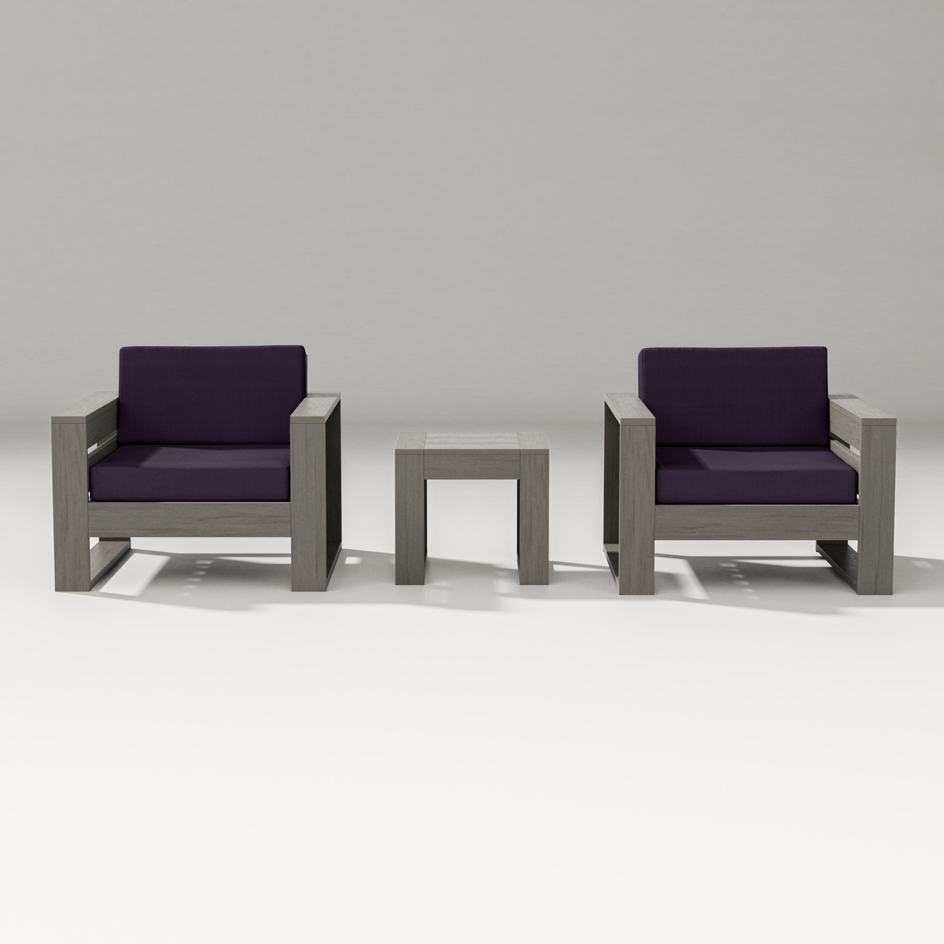 PW Designer Series Latitude 3-Piece Lounge Chair Set in Driftwood / Navy Linen