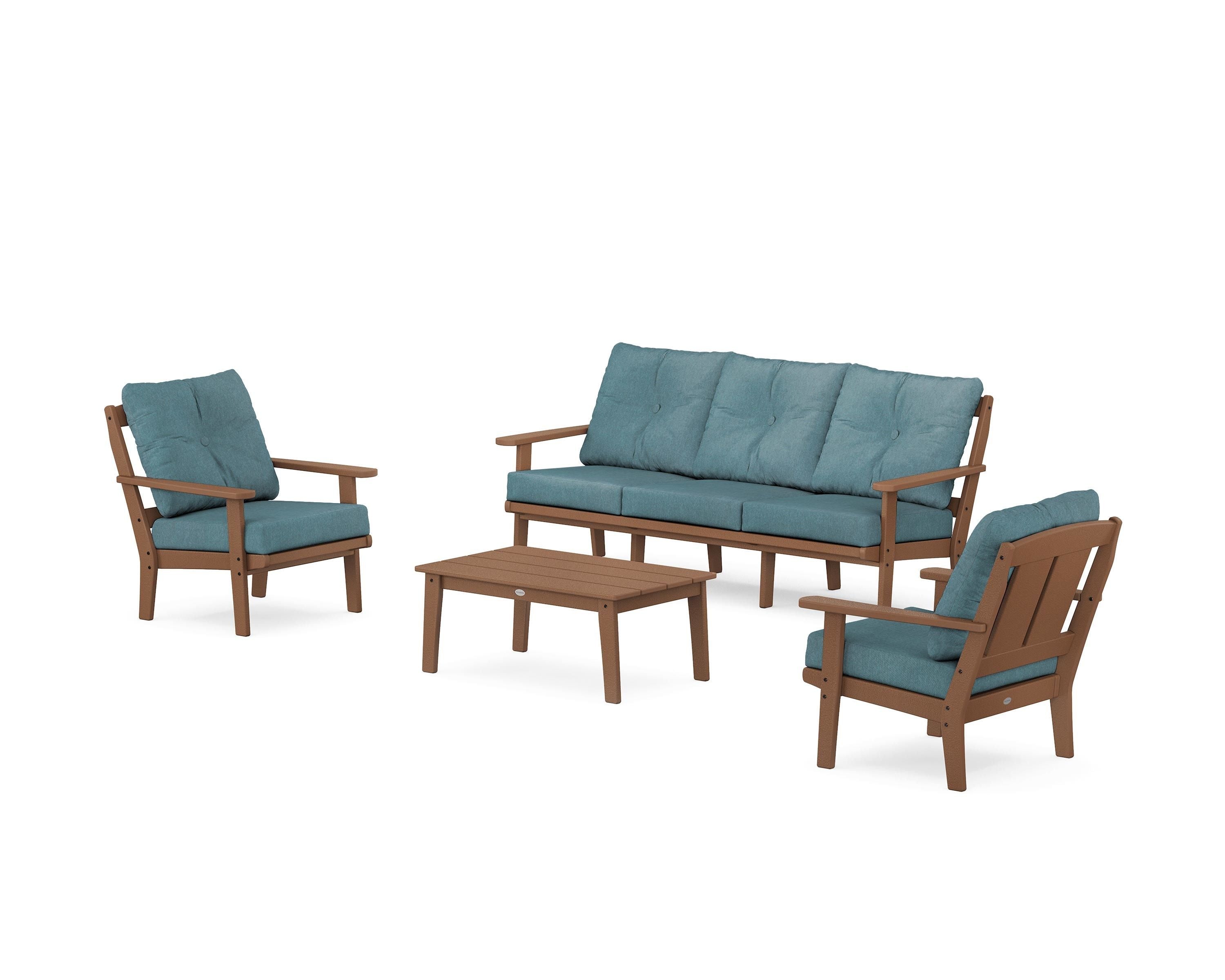 POLYWOOD Mission 4-Piece Deep Seating Set with Sofa in Teak / Ocean Teal