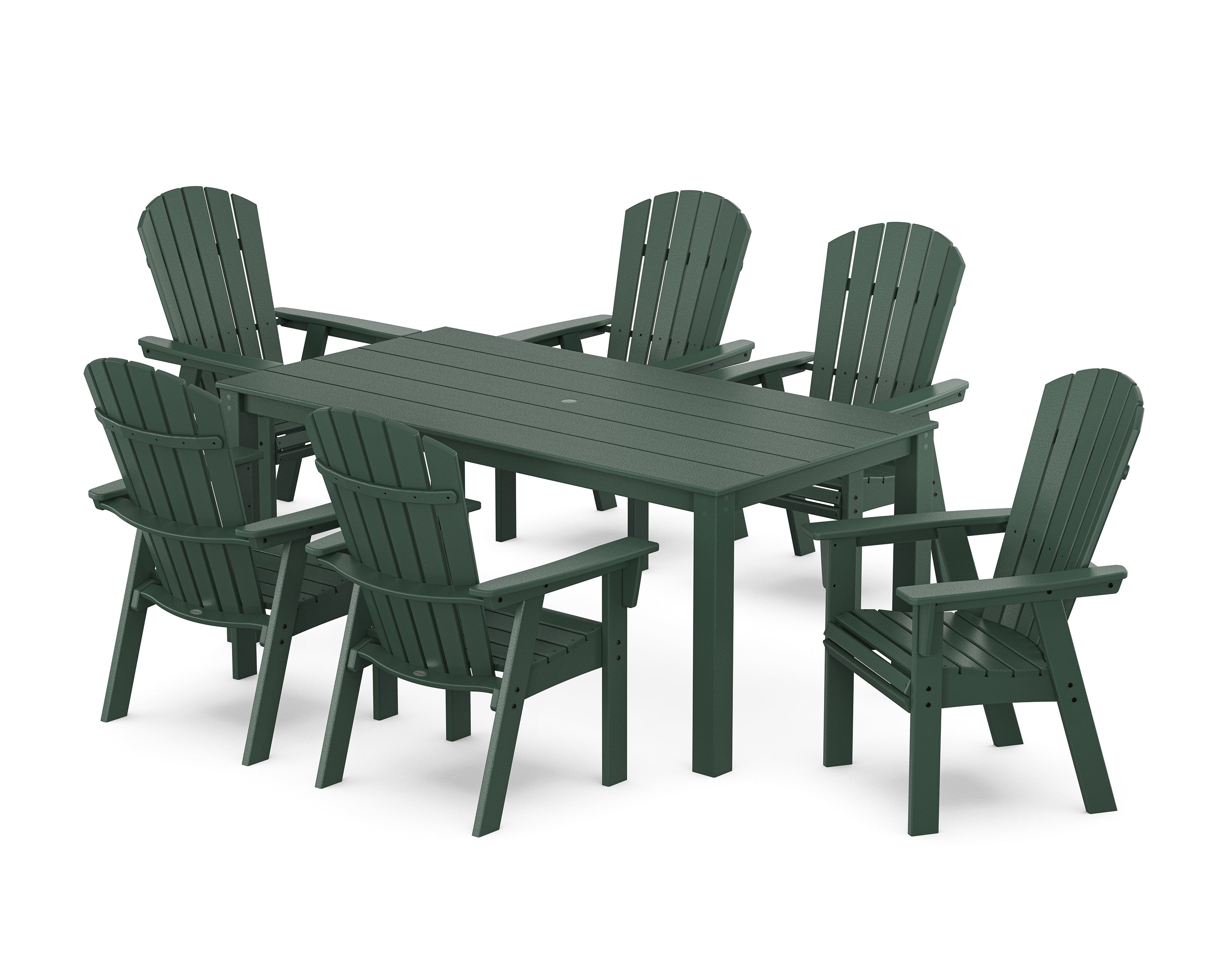 POLYWOOD® Nautical Curveback Adirondack 7-Piece Parsons Dining Set in Green