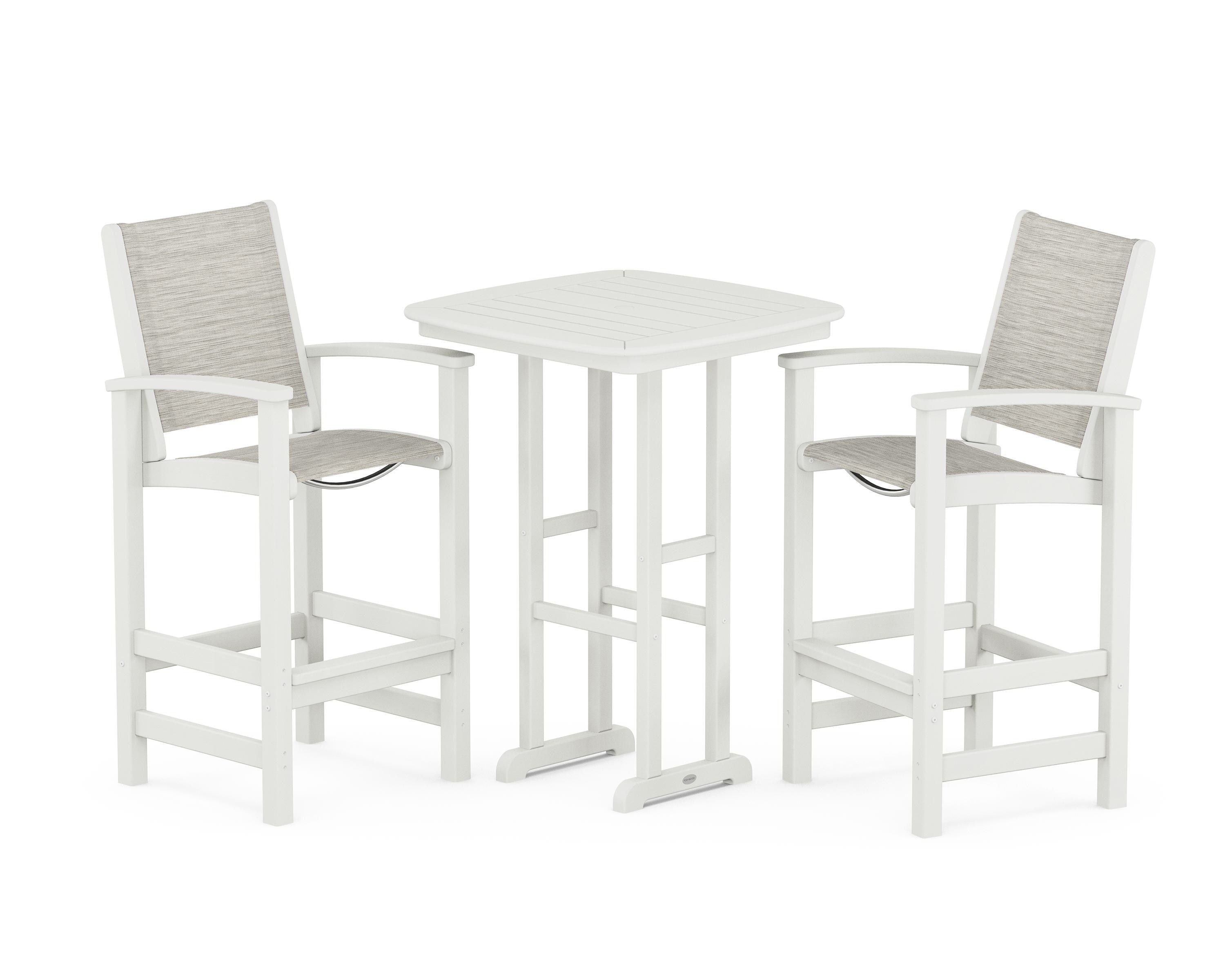POLYWOOD Coastal 3-Piece Bar Set in Vintage White / Birch Sling