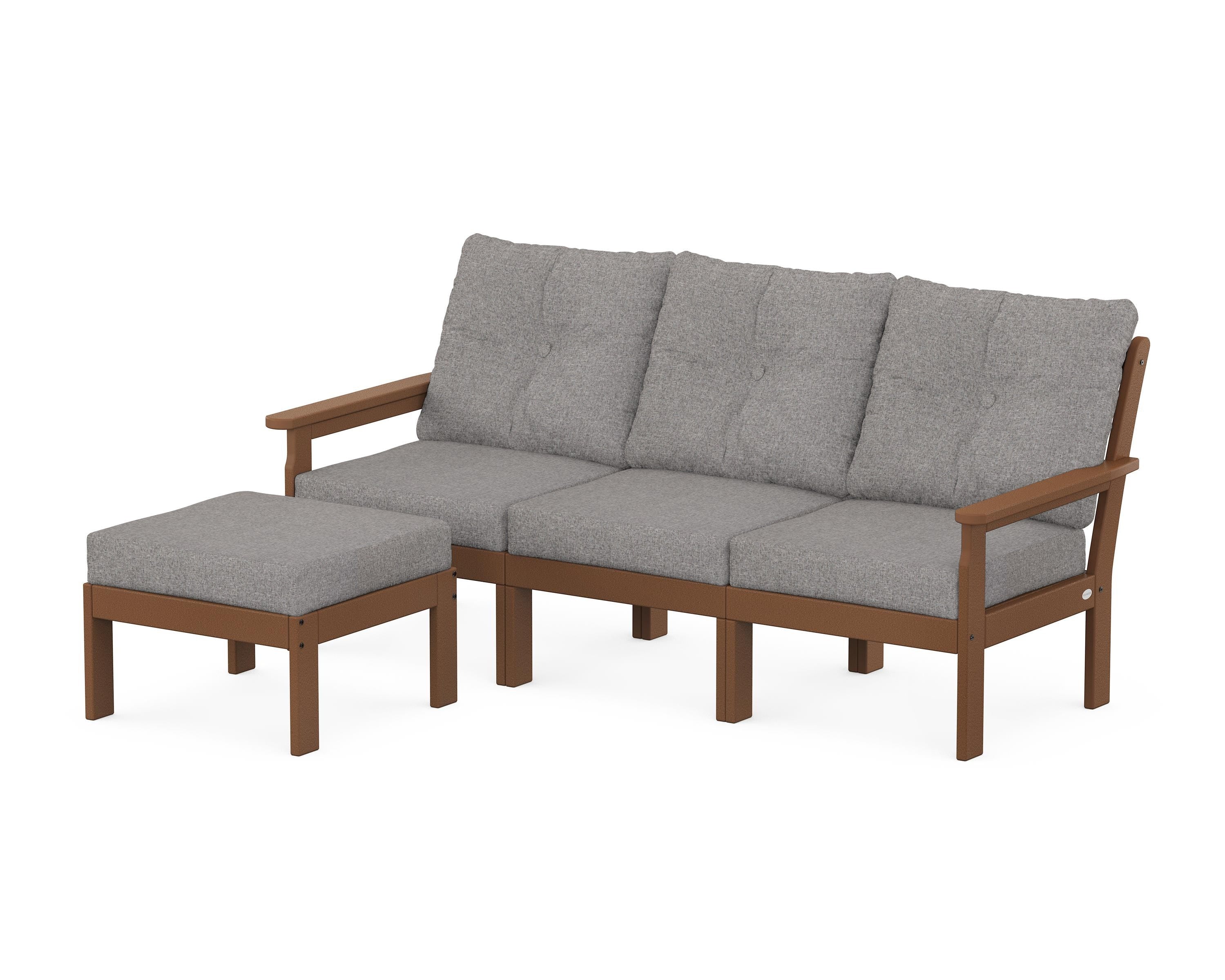 POLYWOOD Vineyard 4-Piece Sectional with Ottoman in Teak / Grey Mist