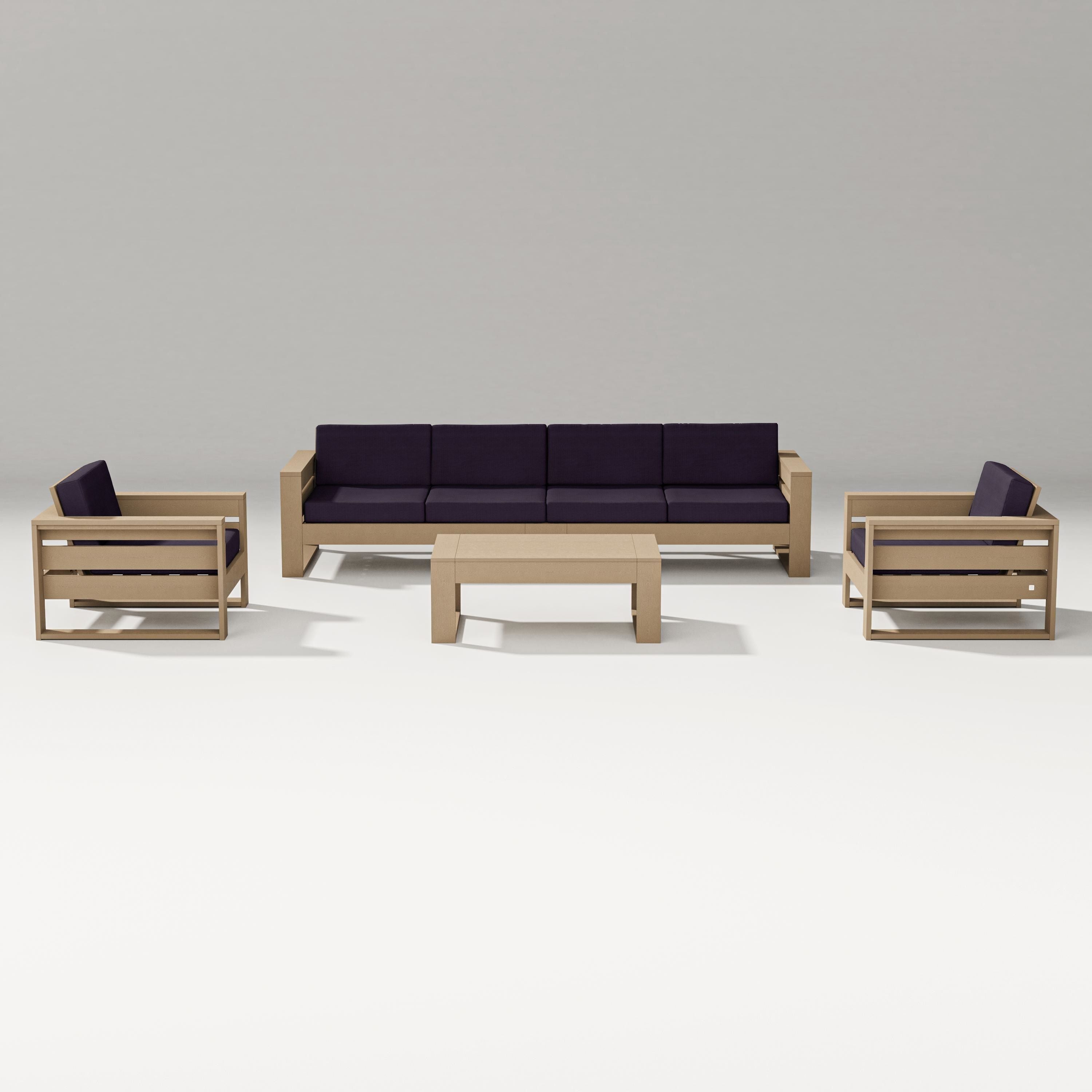 PW Designer Series Latitude 5-Piece Lounge Sofa Set in Vintage Sahara / Navy Linen