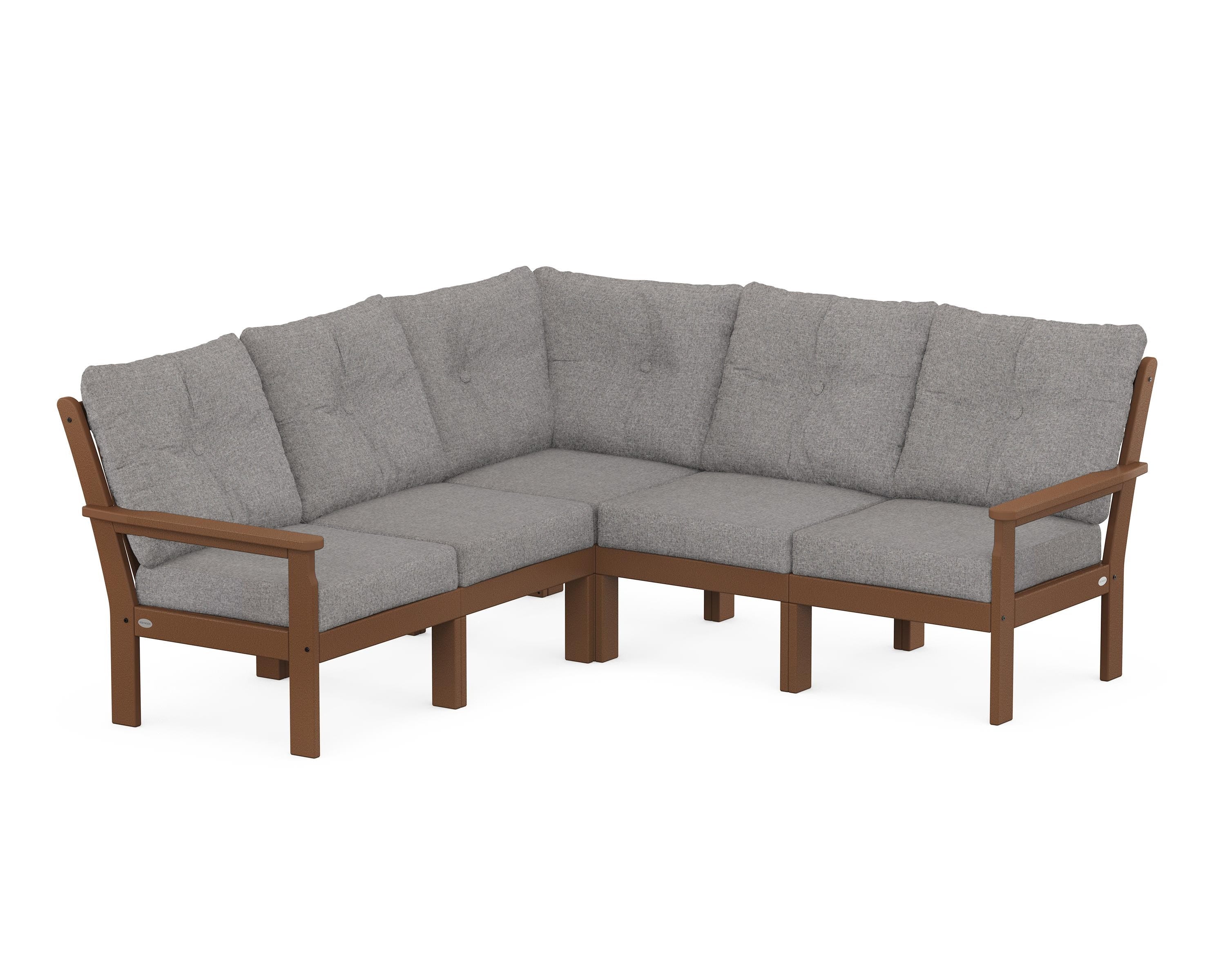 POLYWOOD Vineyard 5-Piece Sectional in Teak / Grey Mist