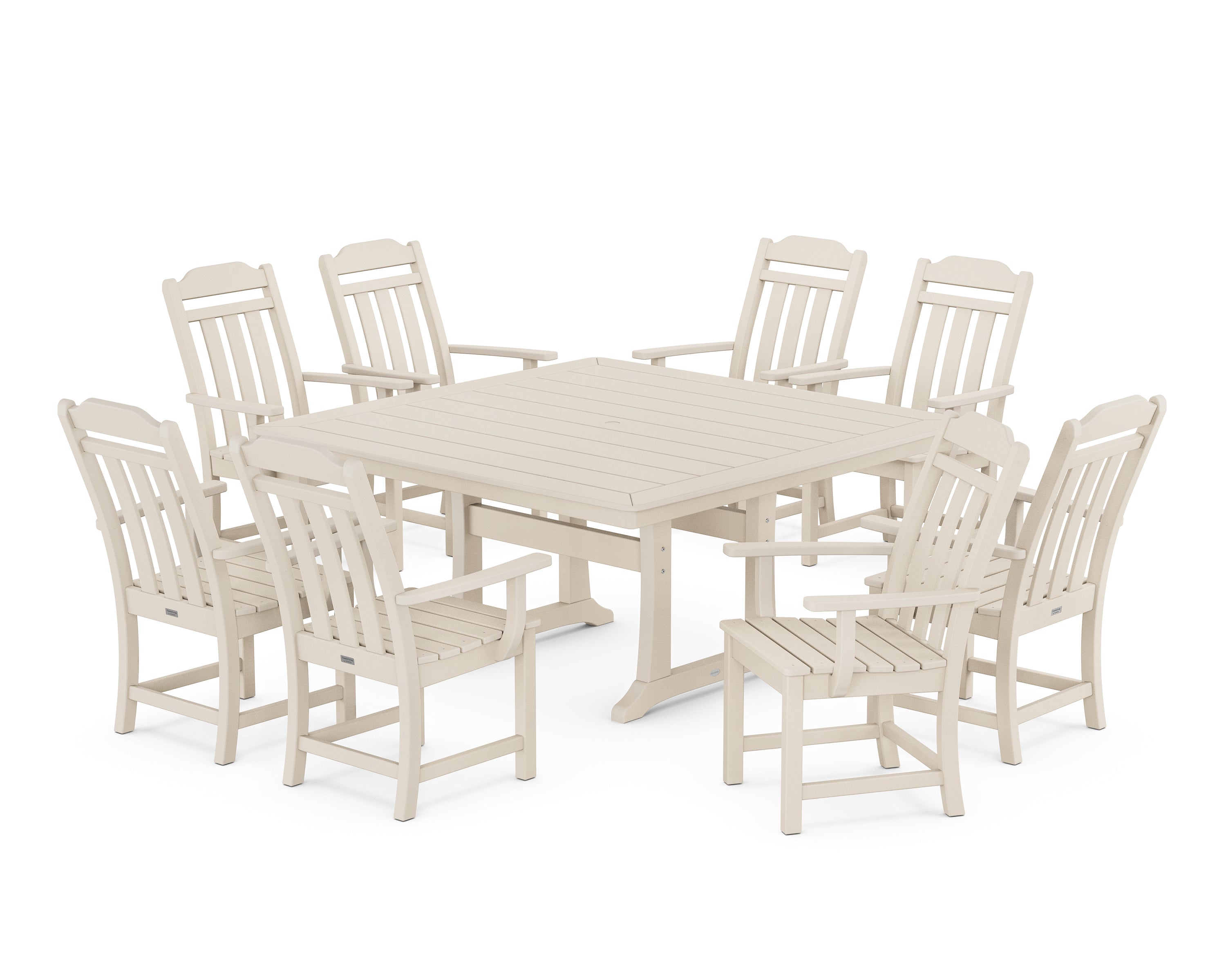 Polywood Country Living 9-Piece Square Dining Set with Trestle Legs in Sand