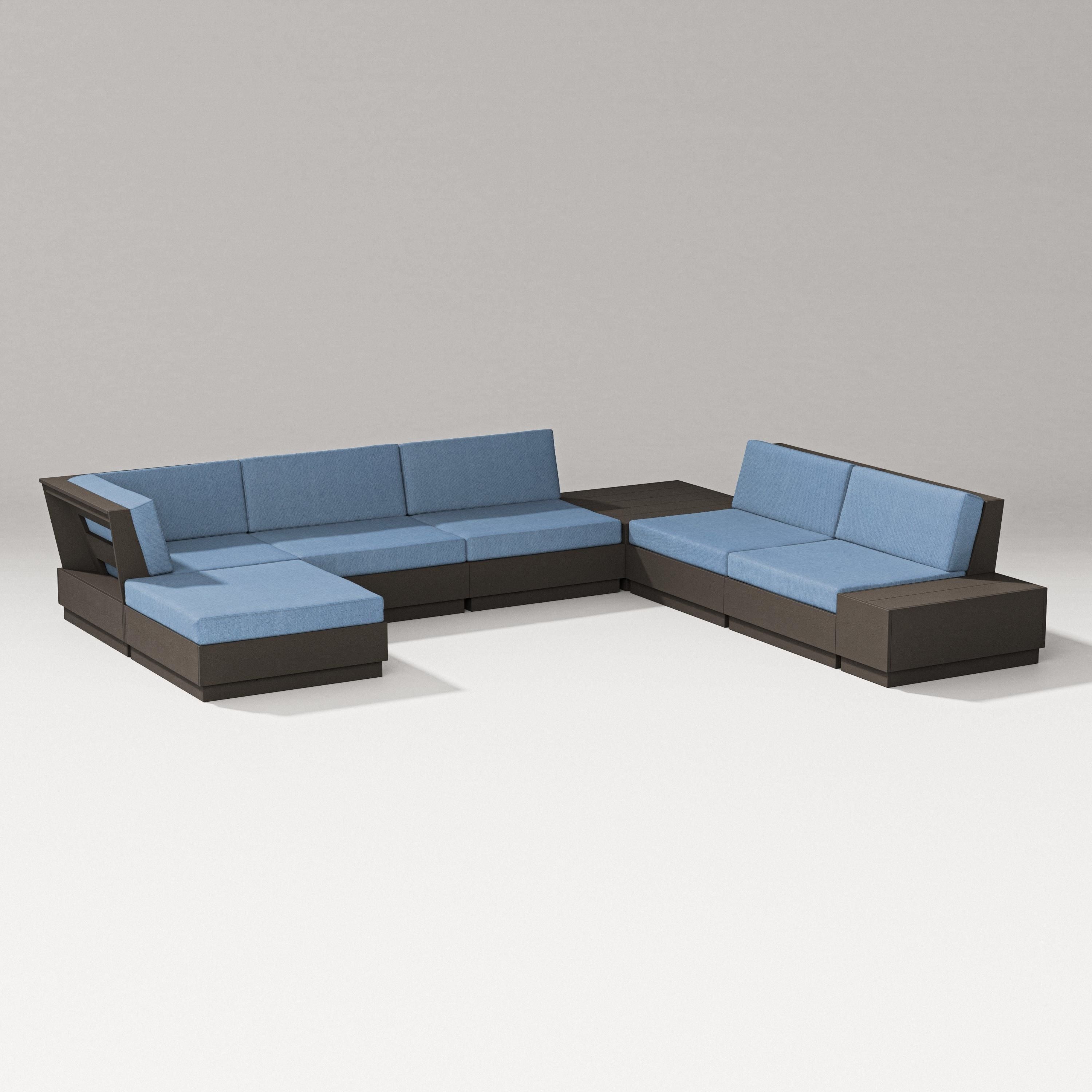 PW Designer Series Elevate 8-Piece Corner Sectional in Vintage Coffee / Sky Blue