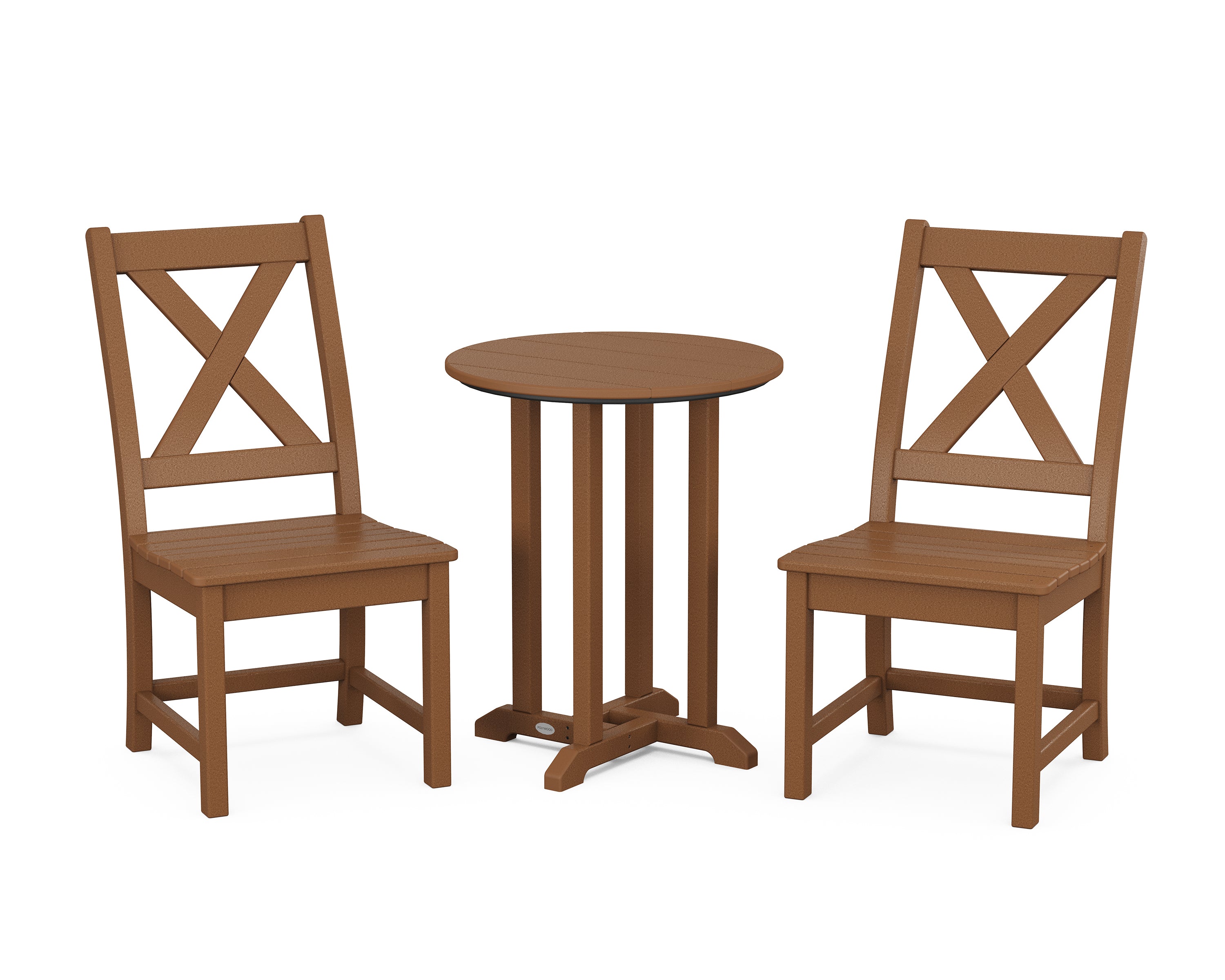 POLYWOOD Braxton Side Chair 3-Piece Round Bistro Dining Set in Teak