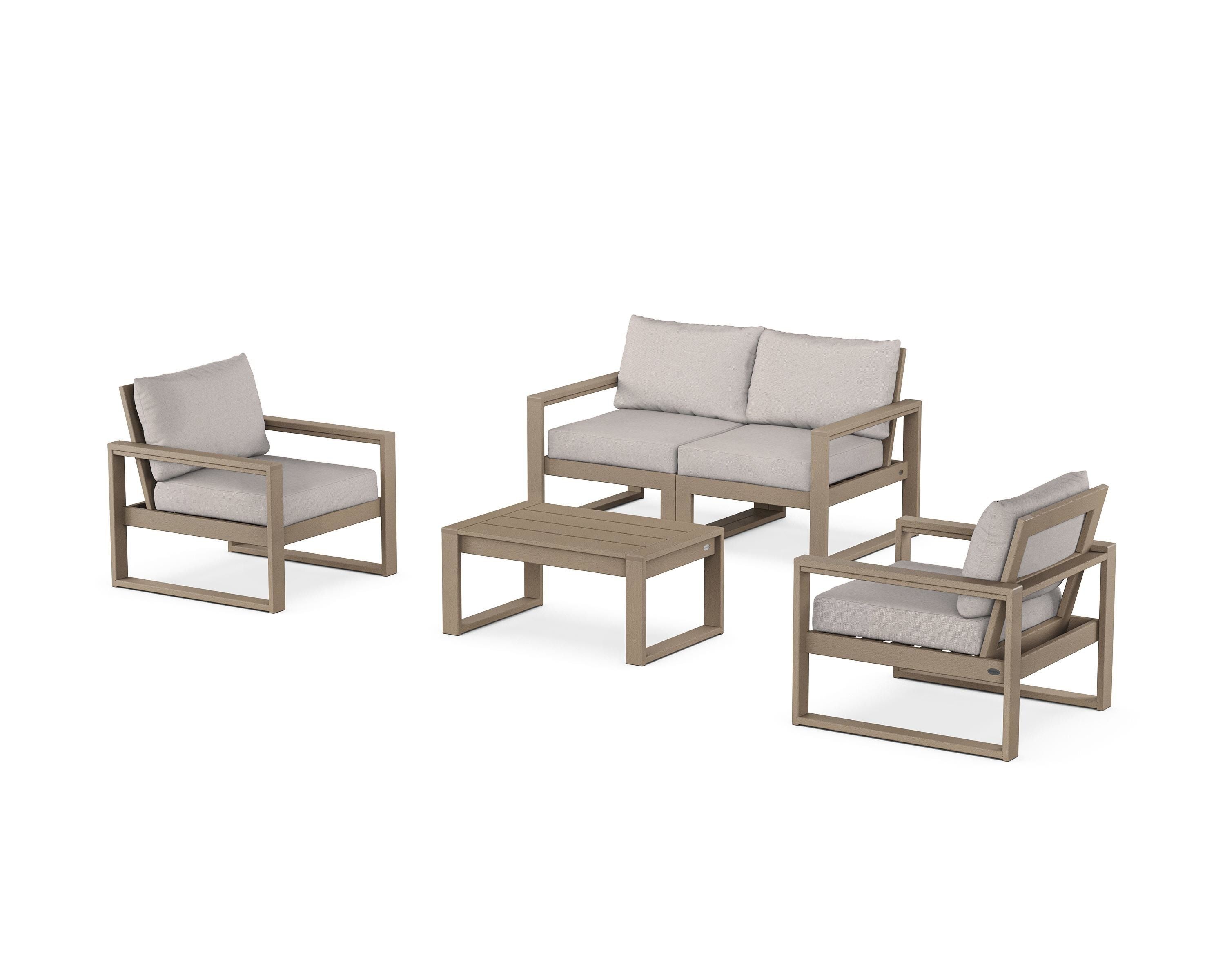 POLYWOOD EDGE Sectional 4-Piece Deep Seating Set with Loveseat in Vintage Sahara / Dune Burlap