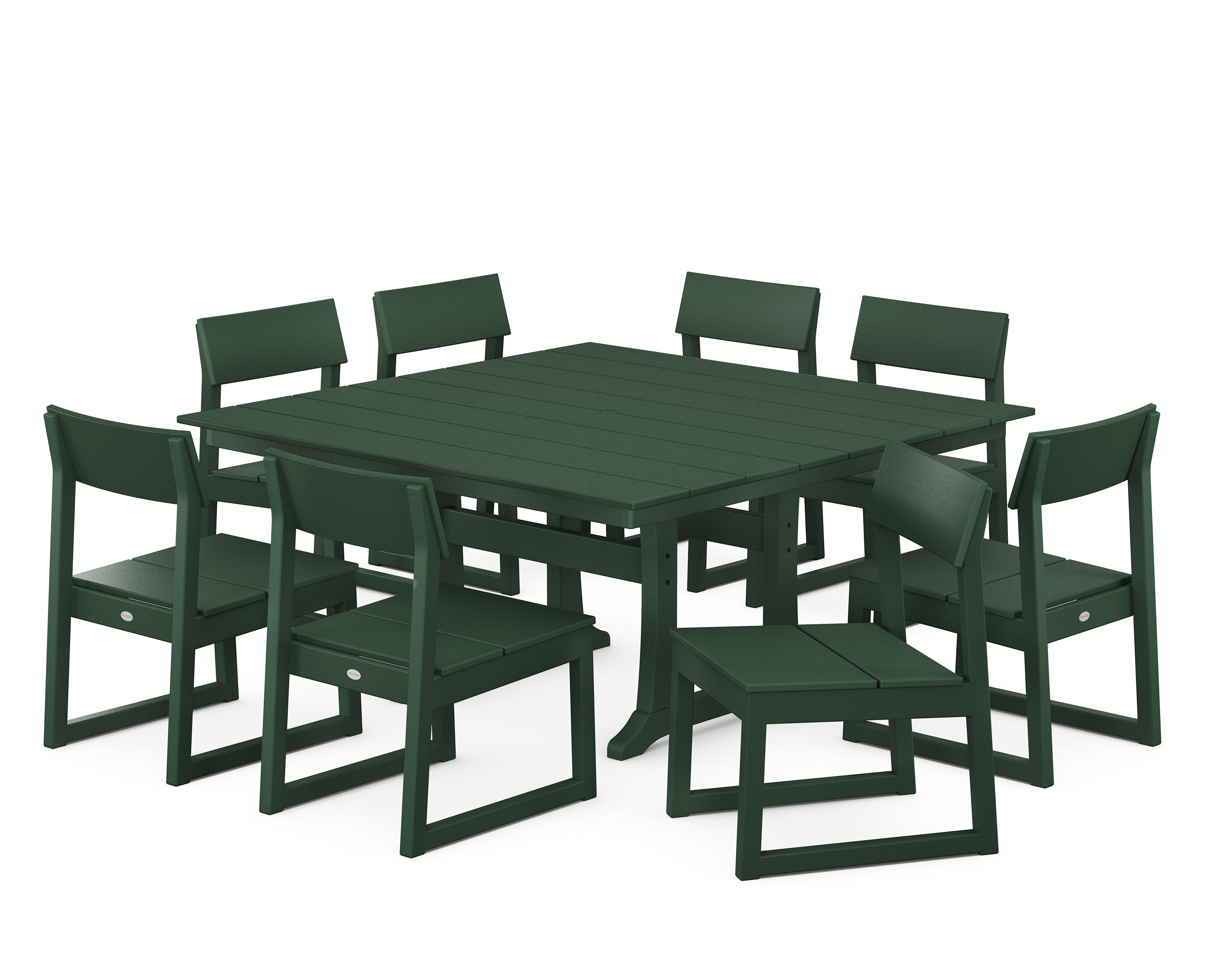 POLYWOOD® EDGE 9-Piece Farmhouse Trestle Dining Set in Green