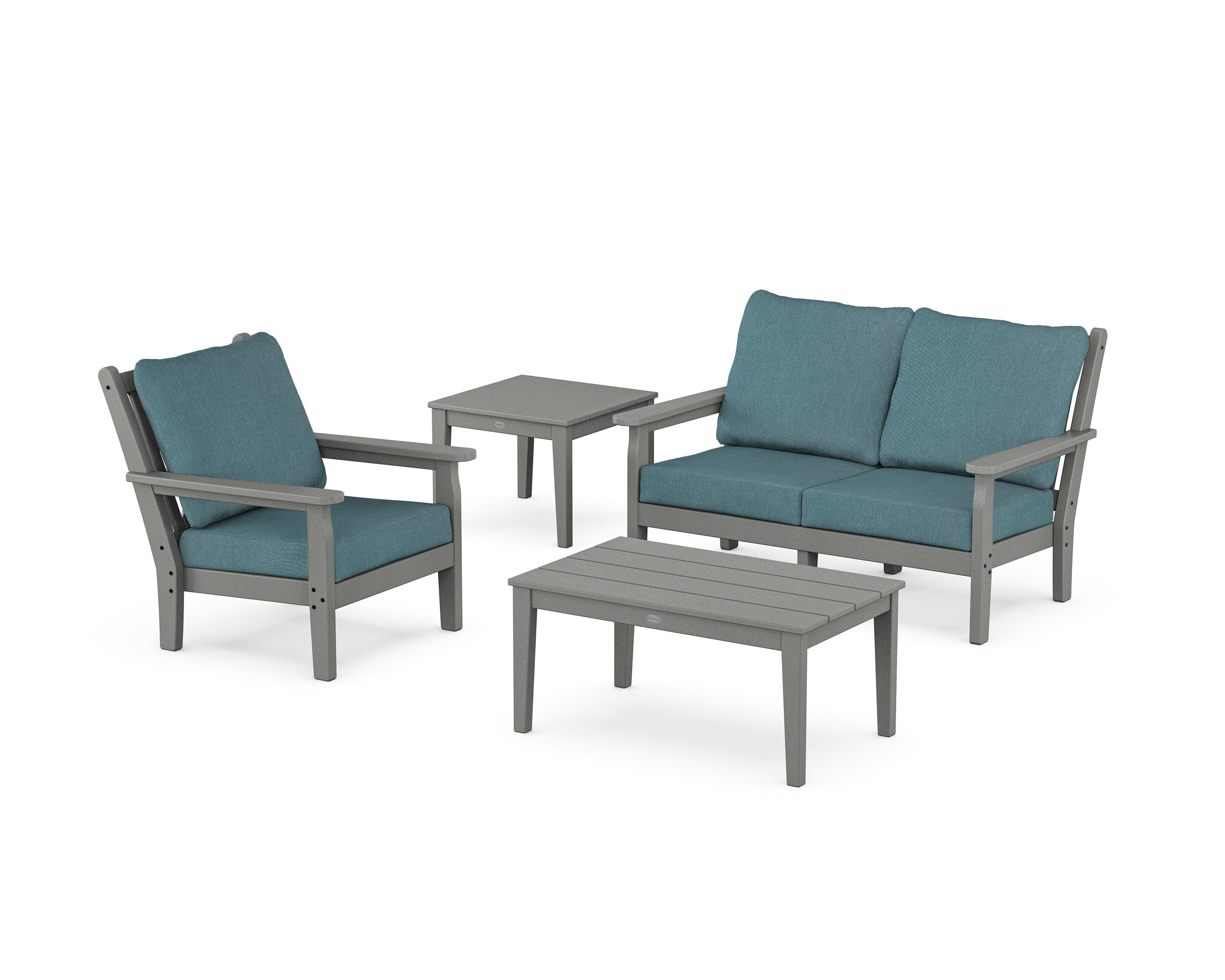 POLYWOOD Chippendale 4-Piece Deep Seating Set in Slate Grey / Ocean Teal