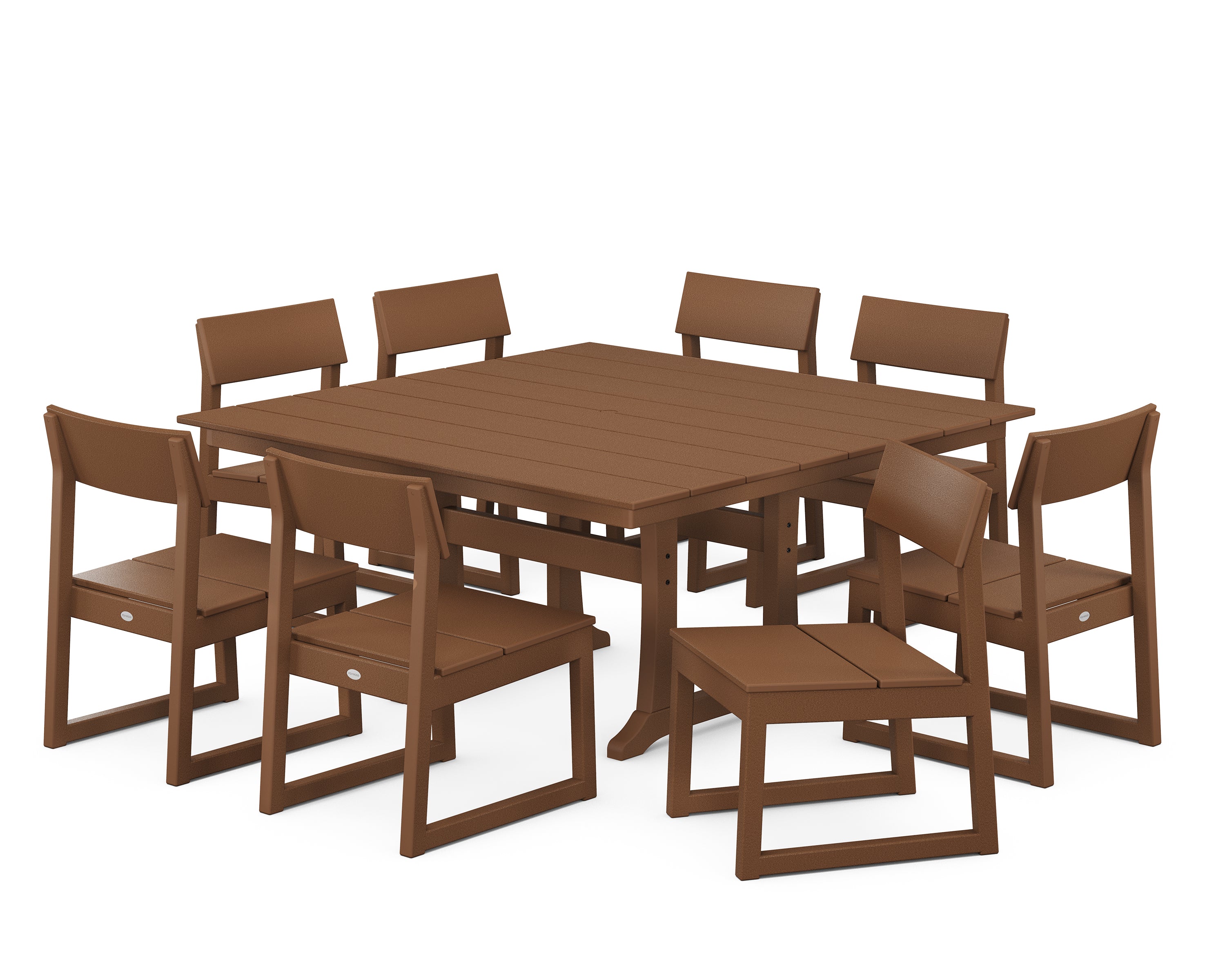 POLYWOOD® EDGE 9-Piece Farmhouse Trestle Dining Set in Teak