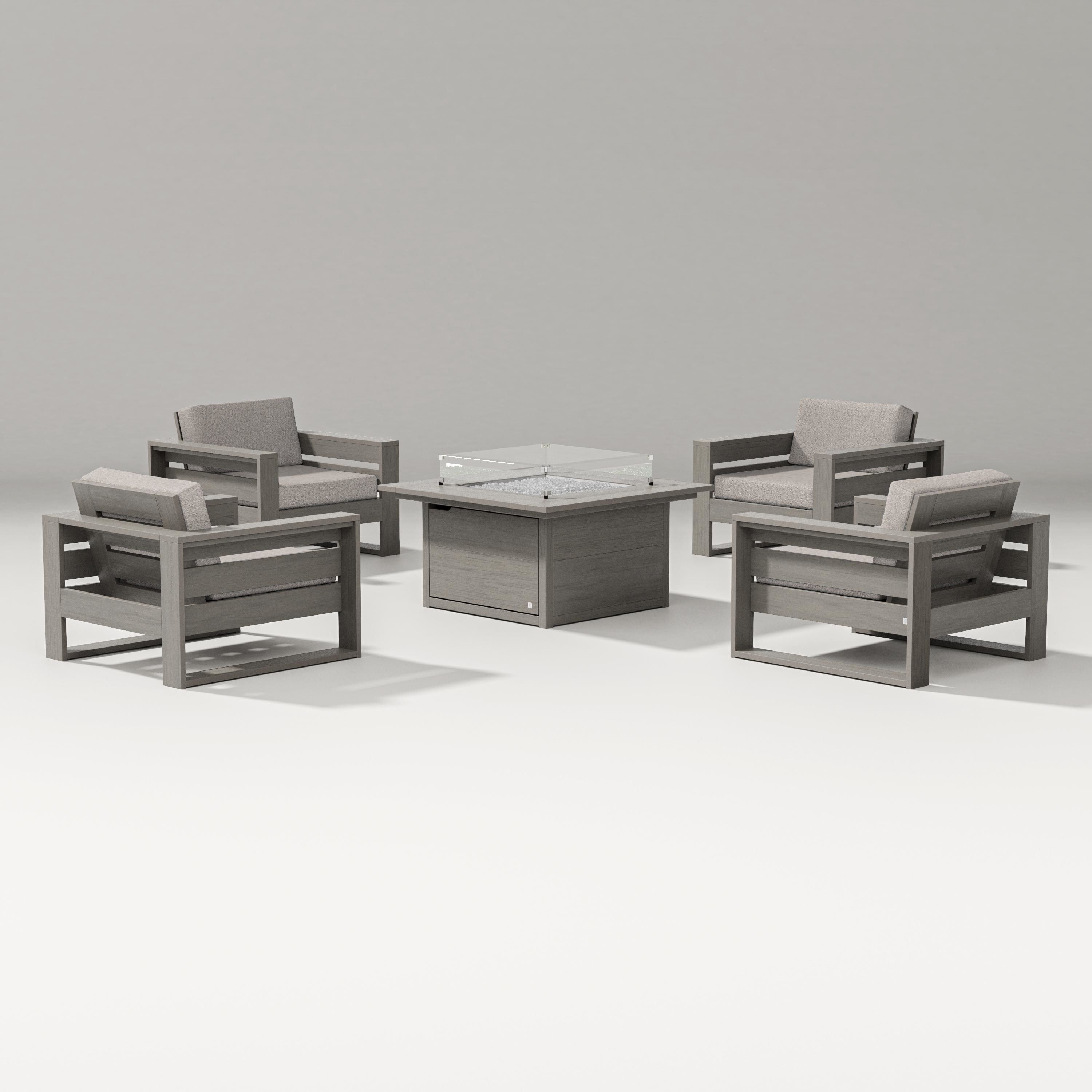 PW Designer Series Latitude 5-Piece Lounge Fire Table Set in Driftwood / Weathered Tweed